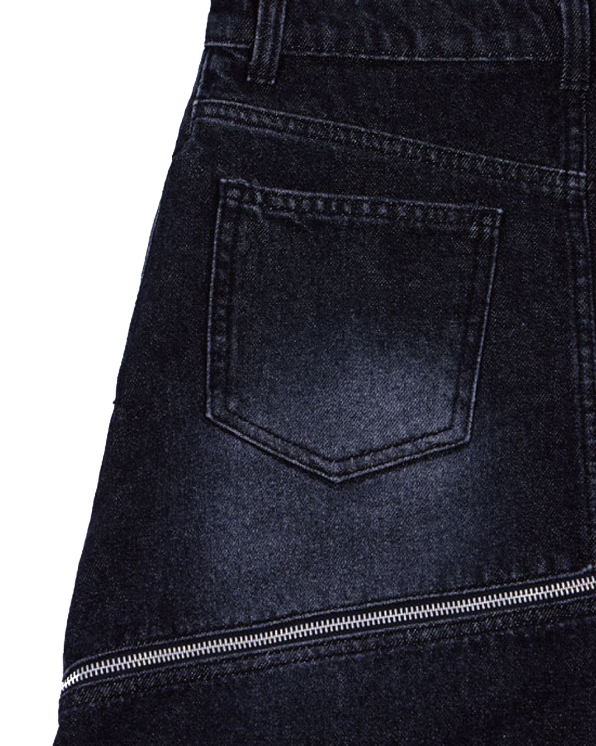 더뮤지엄비지터(THEMUSEUMVISITOR) DIAGONAL ZIPPER DETAILED WASHED DENIM SKIRT (BLACK)