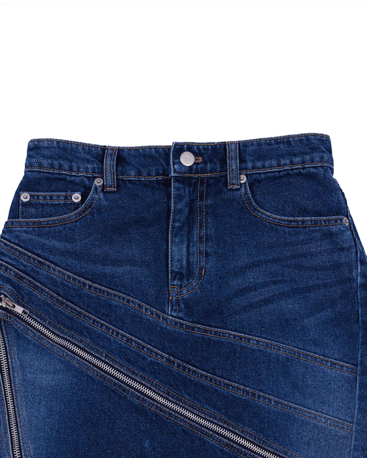 더뮤지엄비지터(THEMUSEUMVISITOR) DIAGONAL ZIPPER DETAILED WASHED DENIM SKIRT (WASHED BLUE)