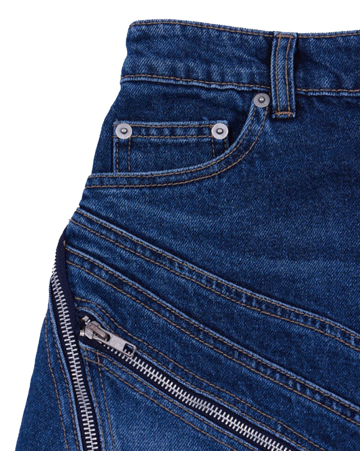 더뮤지엄비지터(THEMUSEUMVISITOR) DIAGONAL ZIPPER DETAILED WASHED DENIM SKIRT (WASHED BLUE)