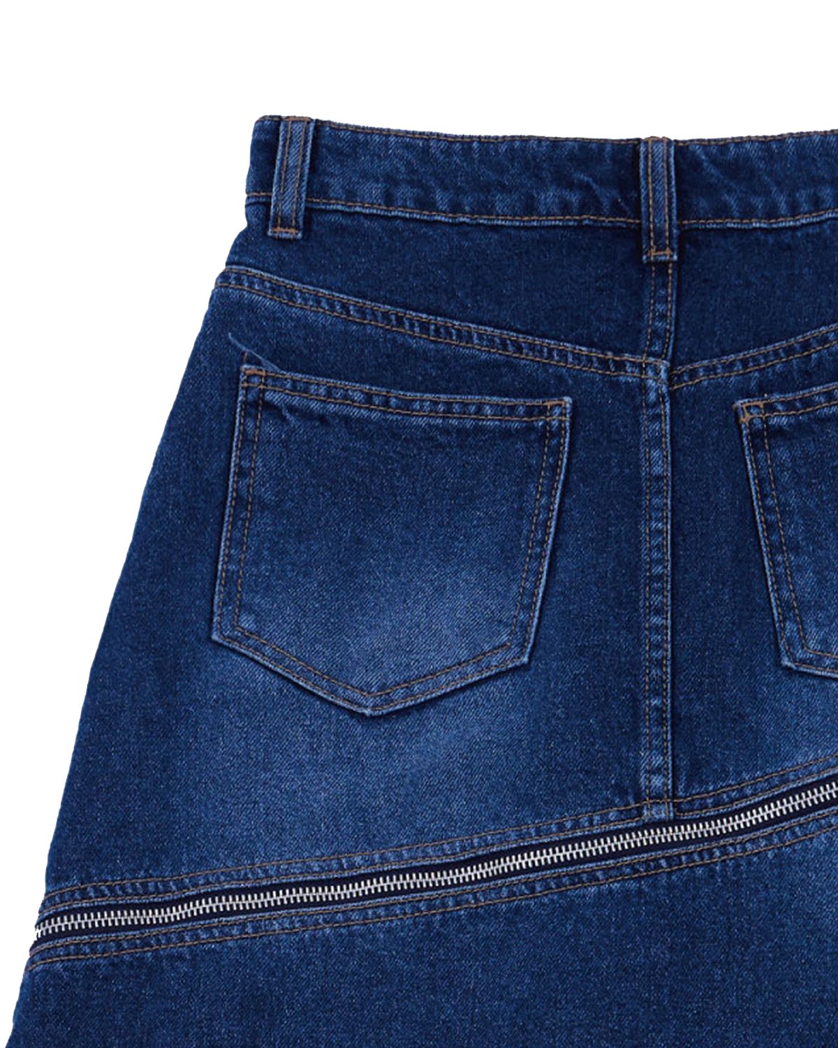 더뮤지엄비지터(THEMUSEUMVISITOR) DIAGONAL ZIPPER DETAILED WASHED DENIM SKIRT (WASHED BLUE)