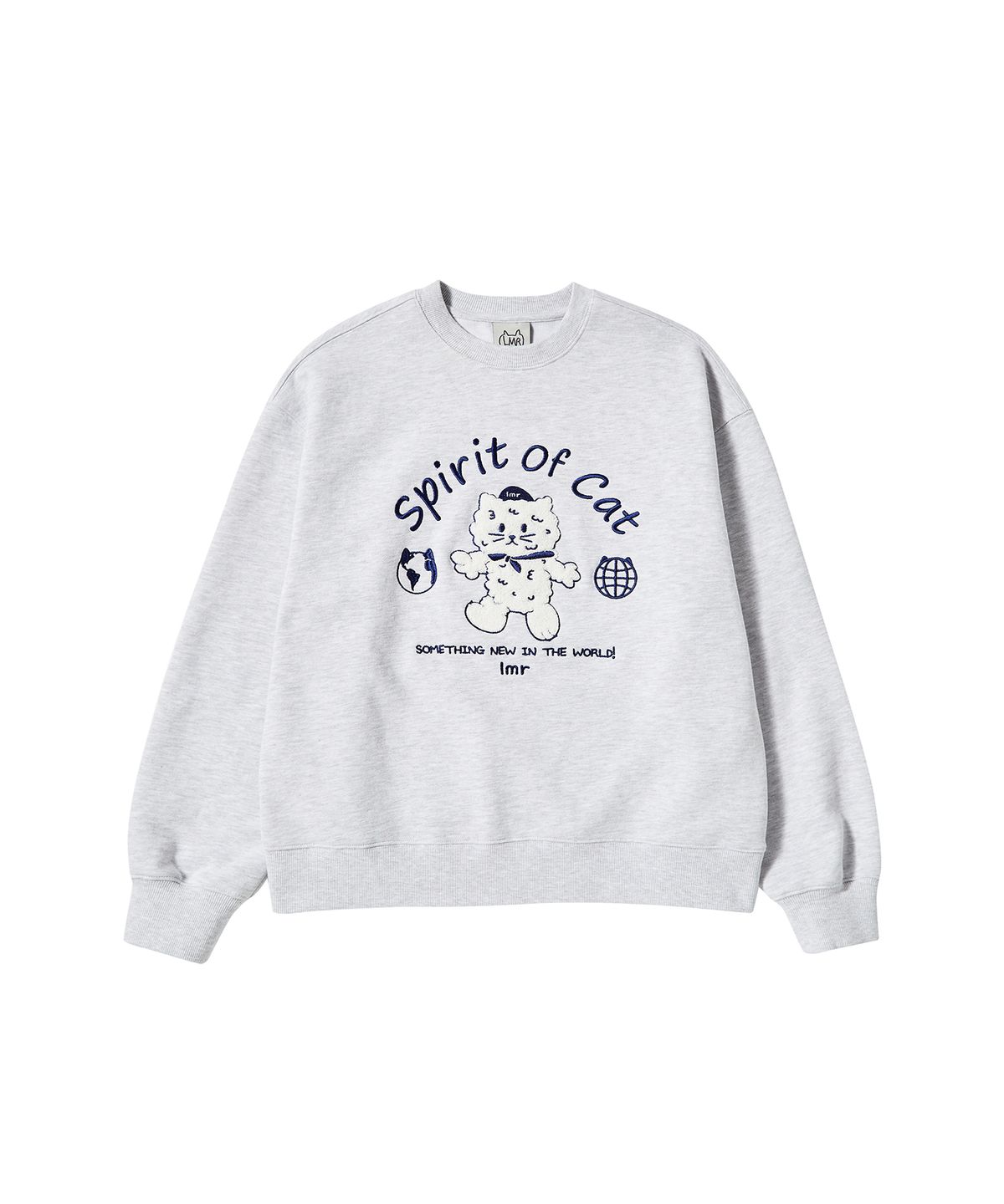 엘엠알(LMR) 캣 부클 아트웍 캐릭터 맨투맨 LIGHT GREY