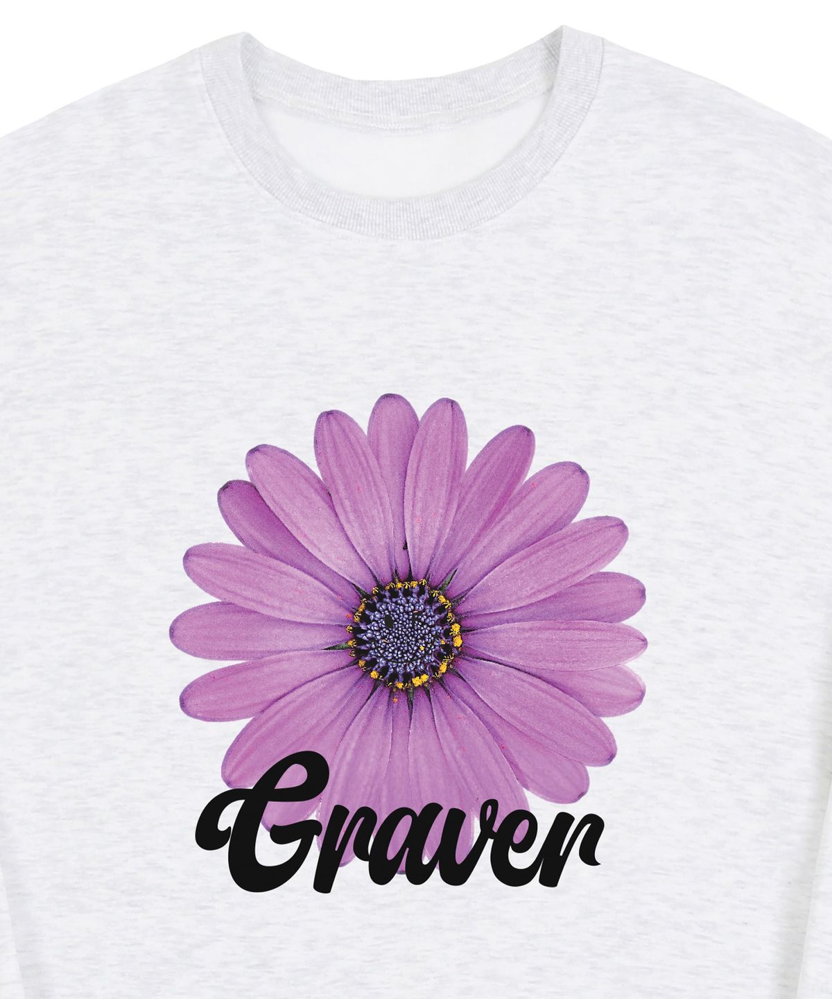 그레이버(GRAVER) [UNISEX]퍼플 데이지플라워 스마일 맨투맨_멜란지화이트