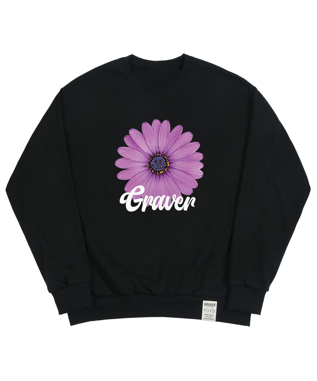 그레이버(GRAVER) [UNISEX]퍼플 데이지플라워 스마일 맨투맨_블랙