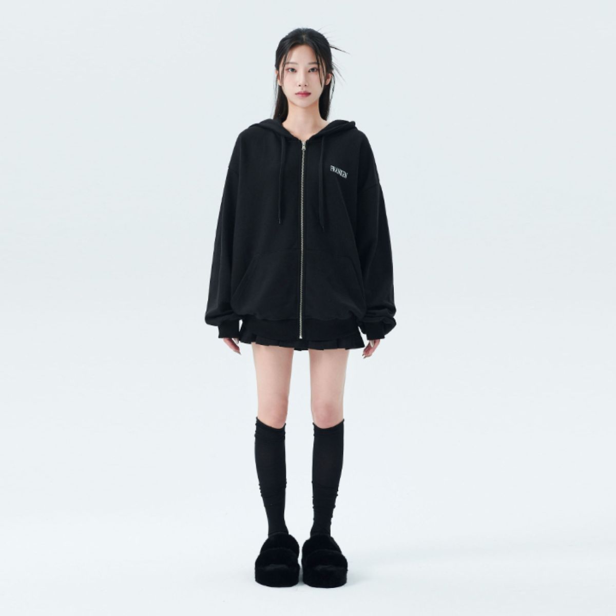 프랑켄모노(FRANKENMONO) (고퀄 3단쭈리) 블랙캣 후드집업