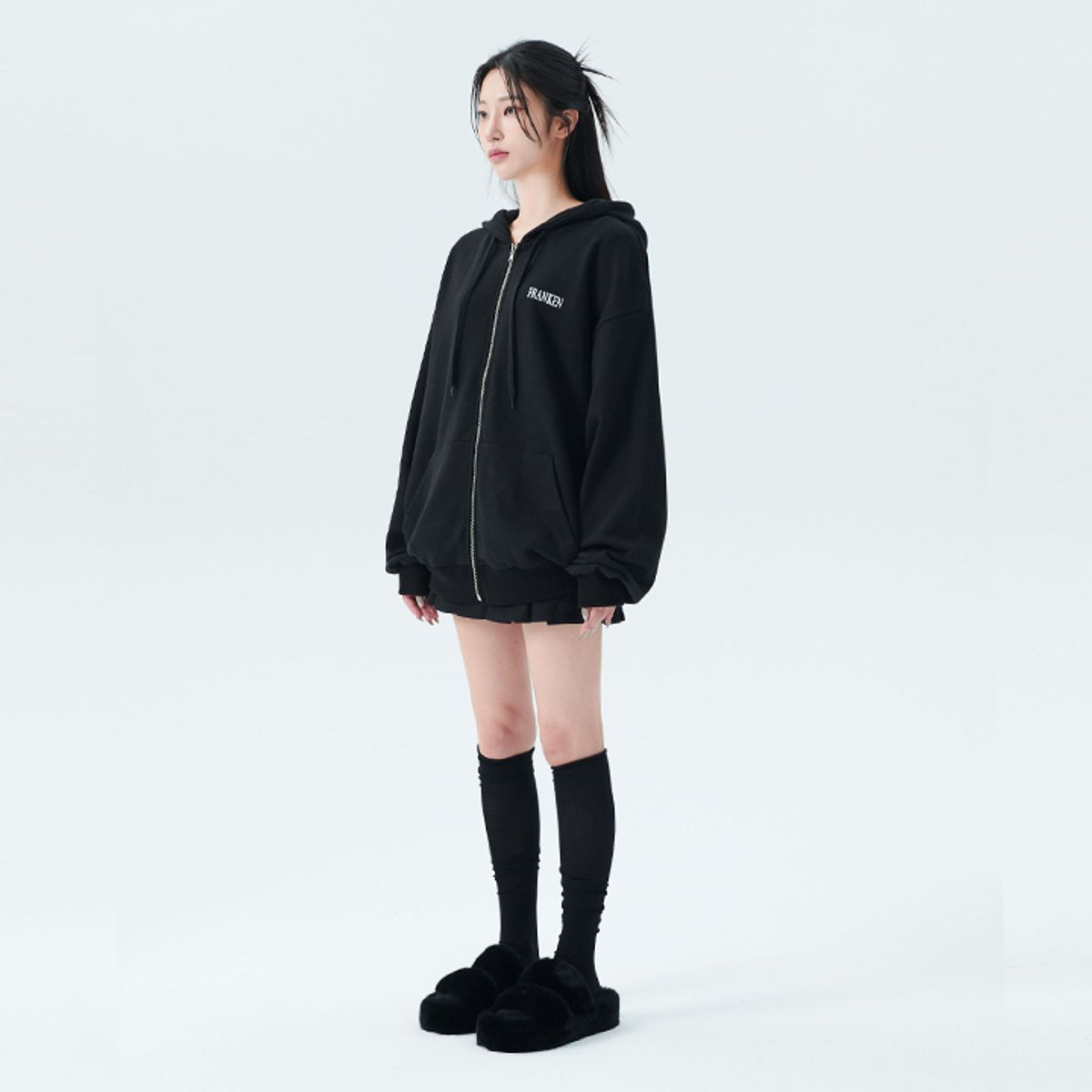 프랑켄모노(FRANKENMONO) (고퀄 3단쭈리) 블랙캣 후드집업