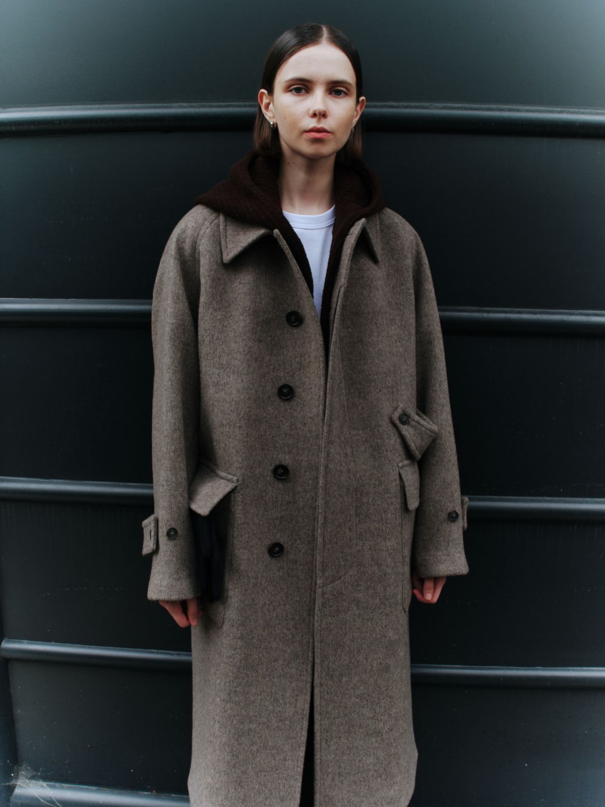 홀리선(HORLISUN) Acorn Boucle Hoodie Knit Cardigan Vest Brown