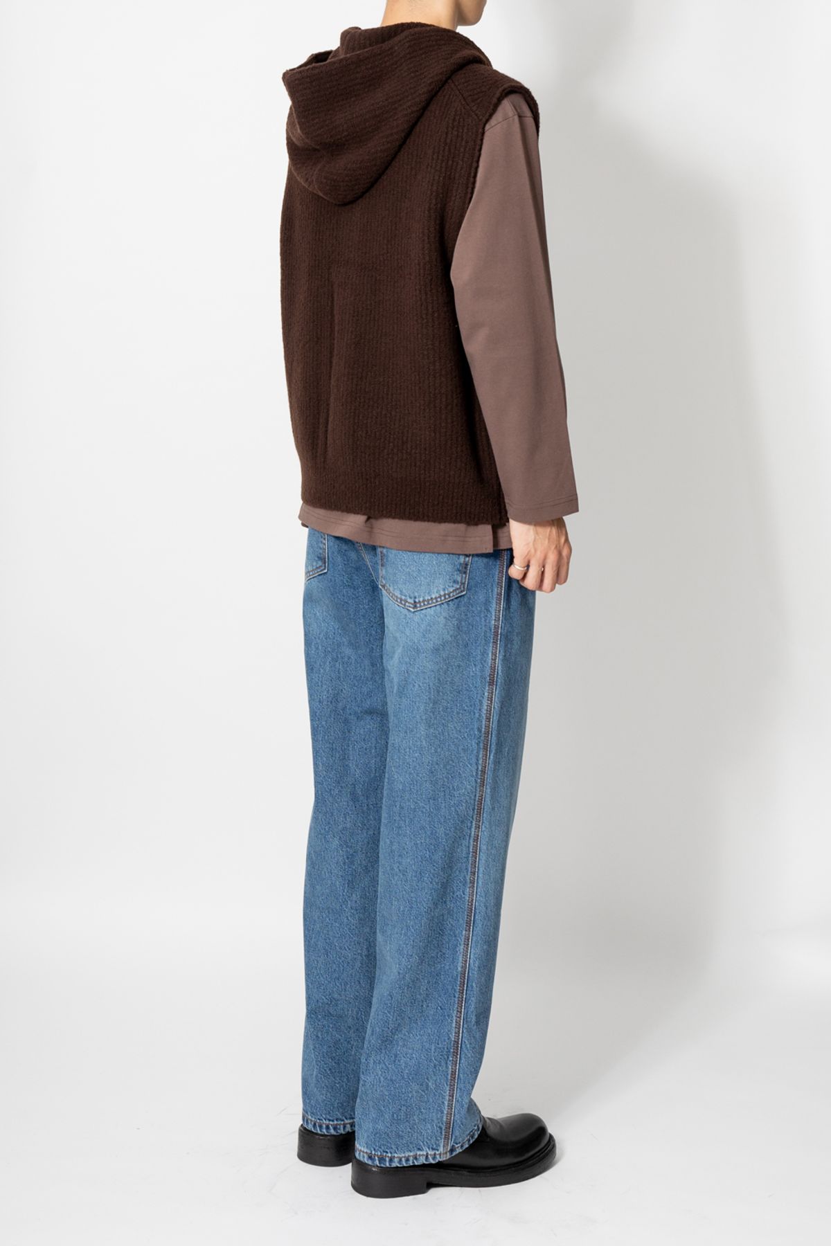 홀리선(HORLISUN) Acorn Boucle Hoodie Knit Cardigan Vest Brown