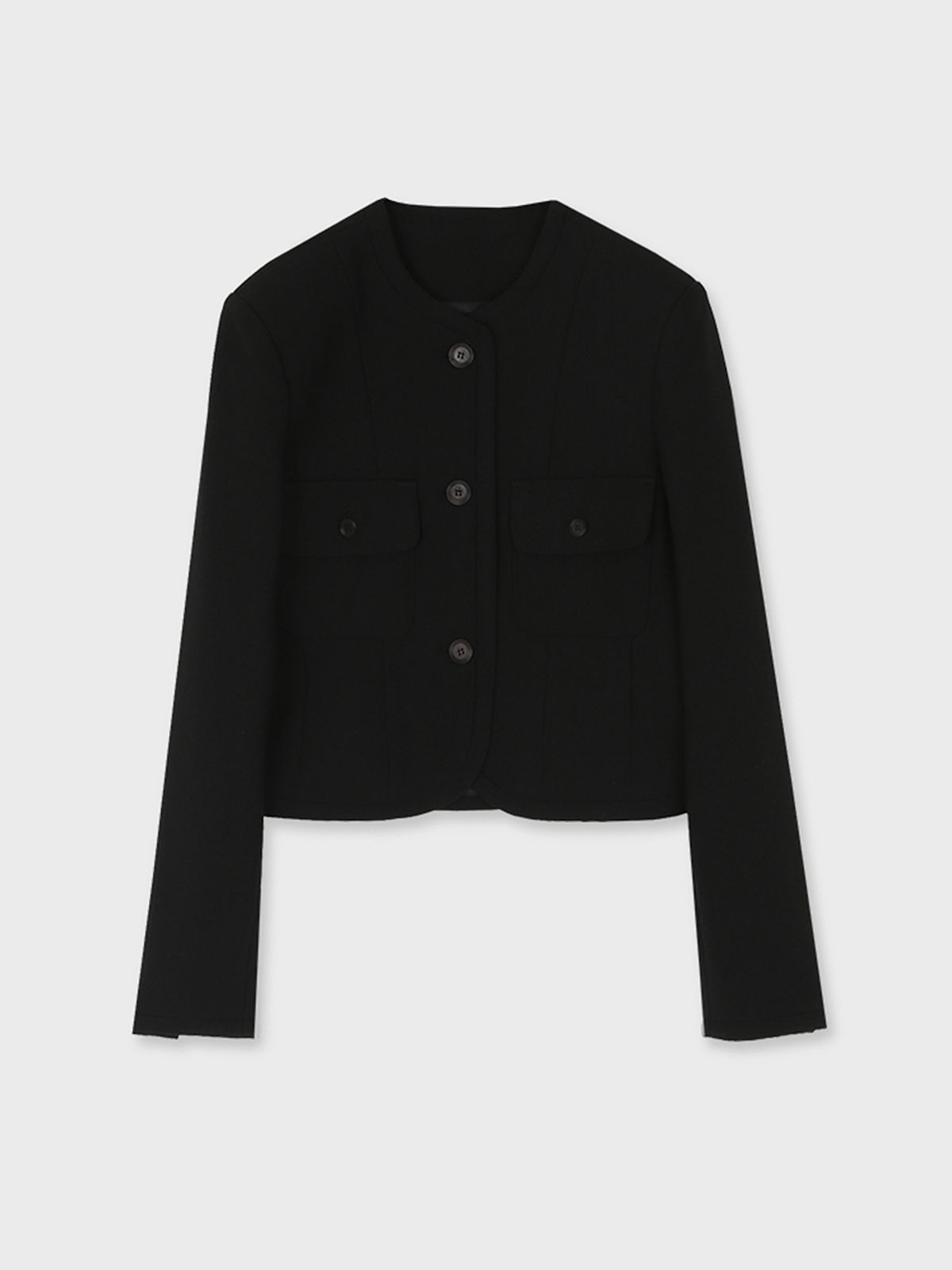 르세지엠(LESEIZEME) Celine Round No Collar Crop Jacket - Black