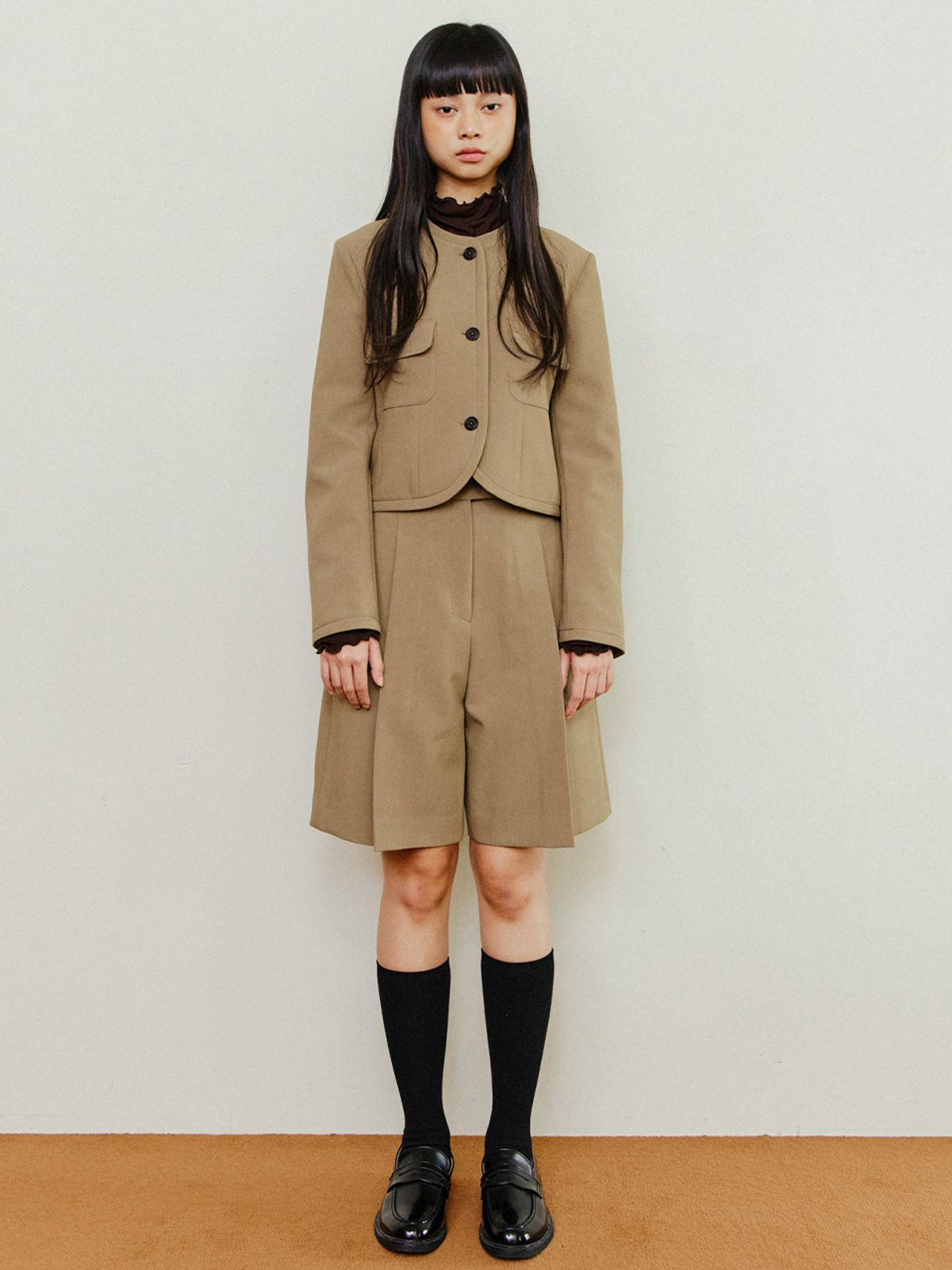 르세지엠(LESEIZEME) Celine Round No Collar Crop Jacket - Beige