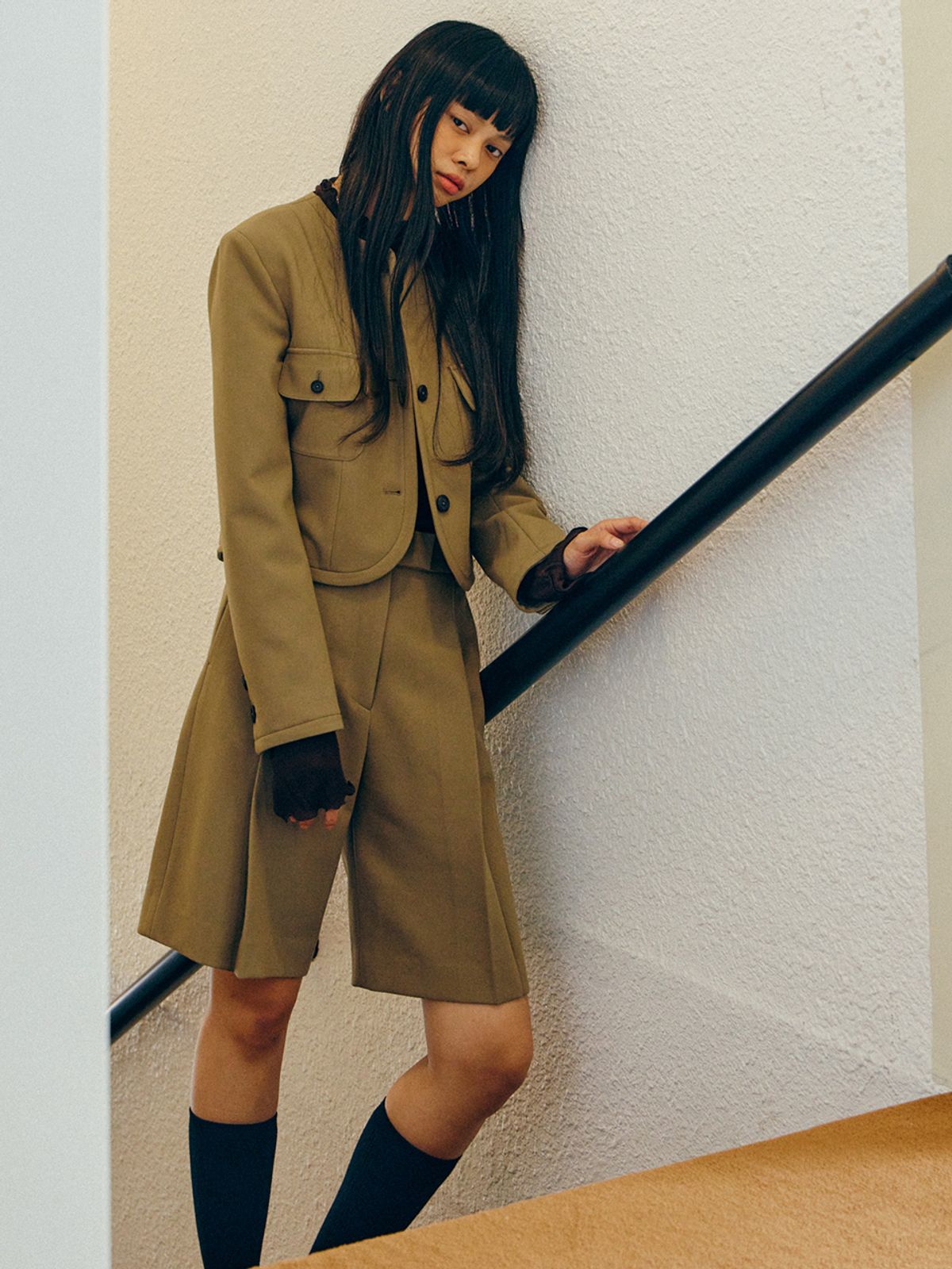 르세지엠(LESEIZEME) Celine Round No Collar Crop Jacket - Beige