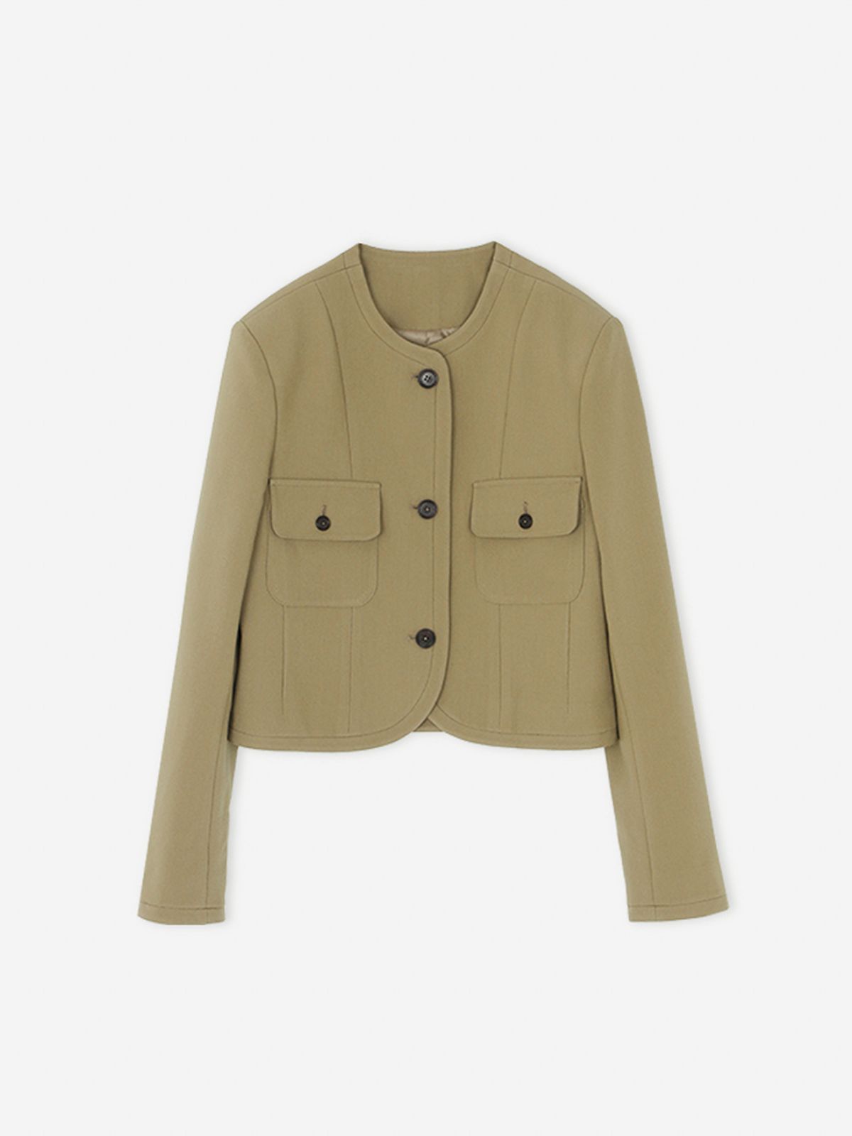 르세지엠(LESEIZEME) Celine Round No Collar Crop Jacket - Beige