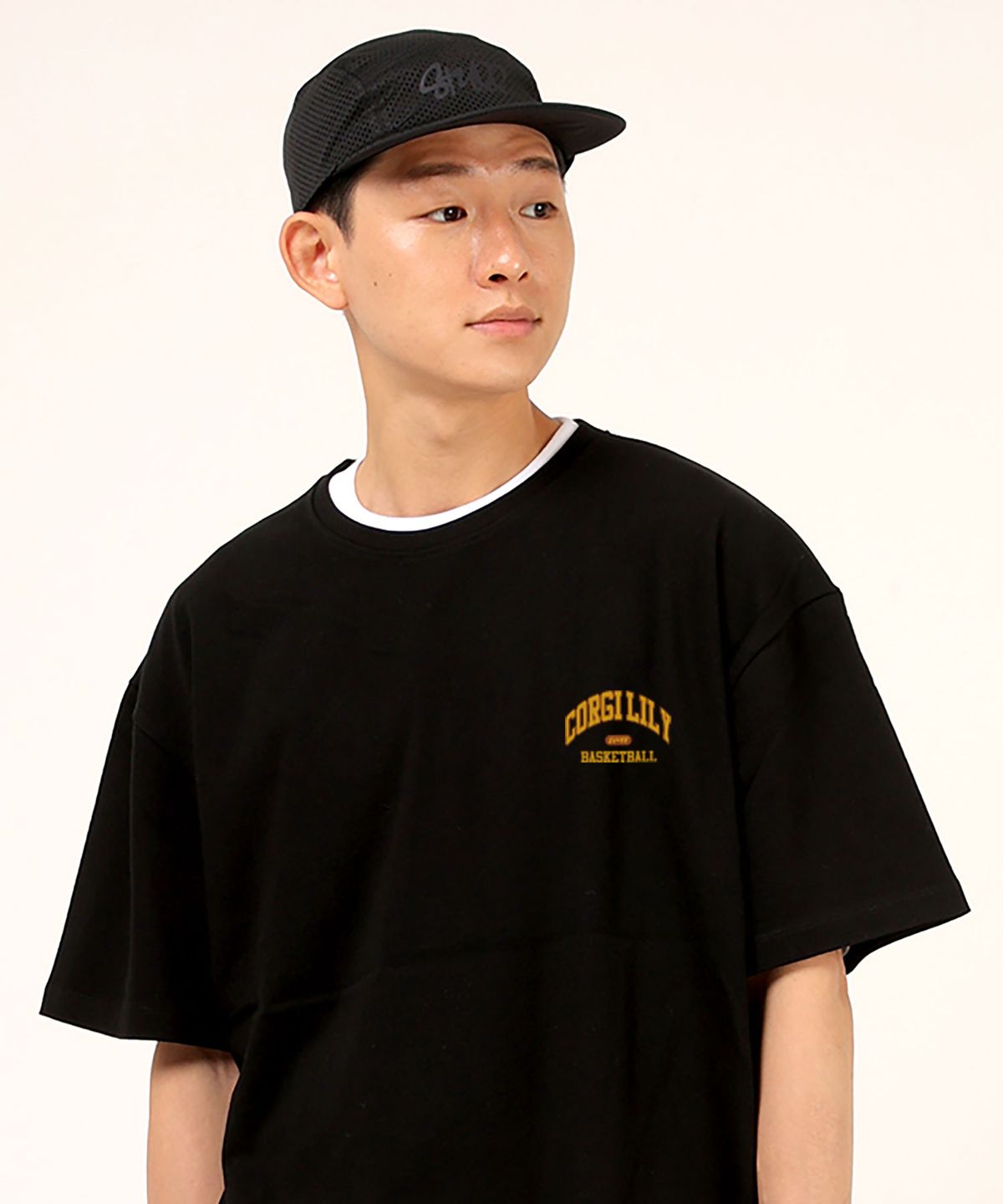 스터프(STUFF) 코기 스몰 텍스트 로고 블랙 헤비 반팔티