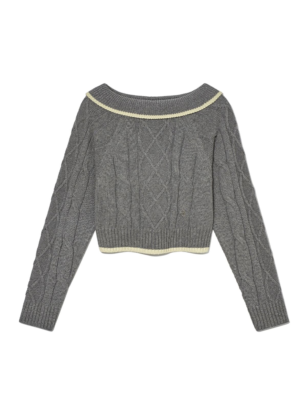 기준(KIJUN) Off-Shoulder Cable Knit Grey
