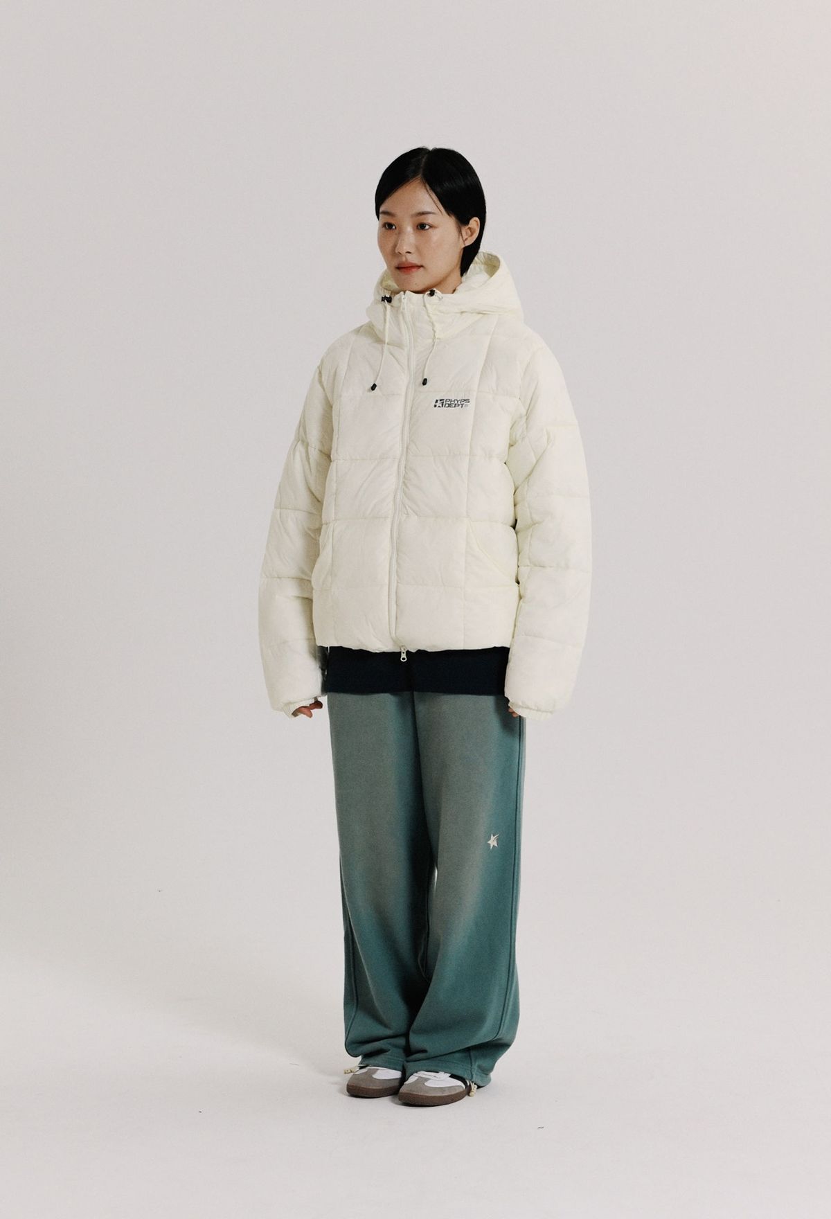피지컬 디파트먼트(PHYSICAL DEPARTMENT) [바라클라바] 스퀘어 퀼팅 후드 자켓_아이보리