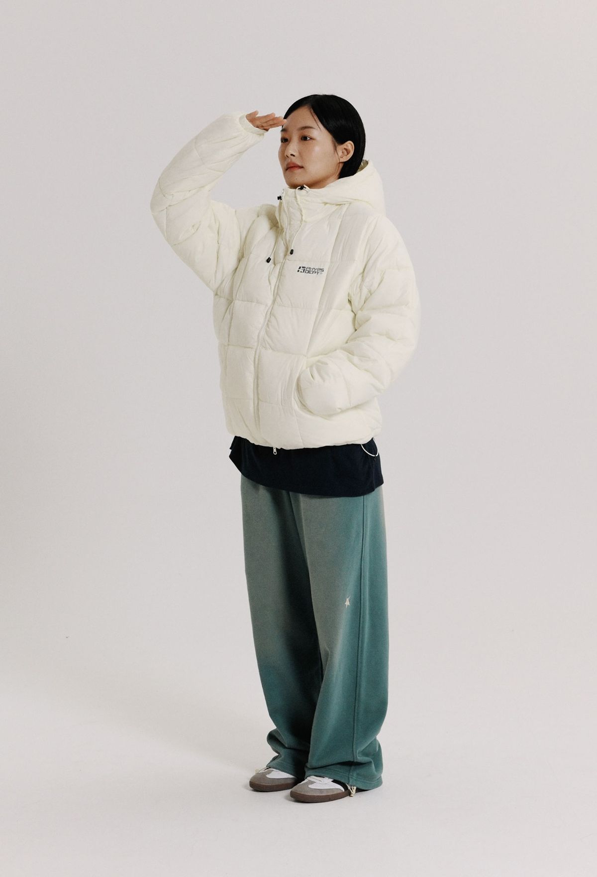 피지컬 디파트먼트(PHYSICAL DEPARTMENT) [바라클라바] 스퀘어 퀼팅 후드 자켓_아이보리