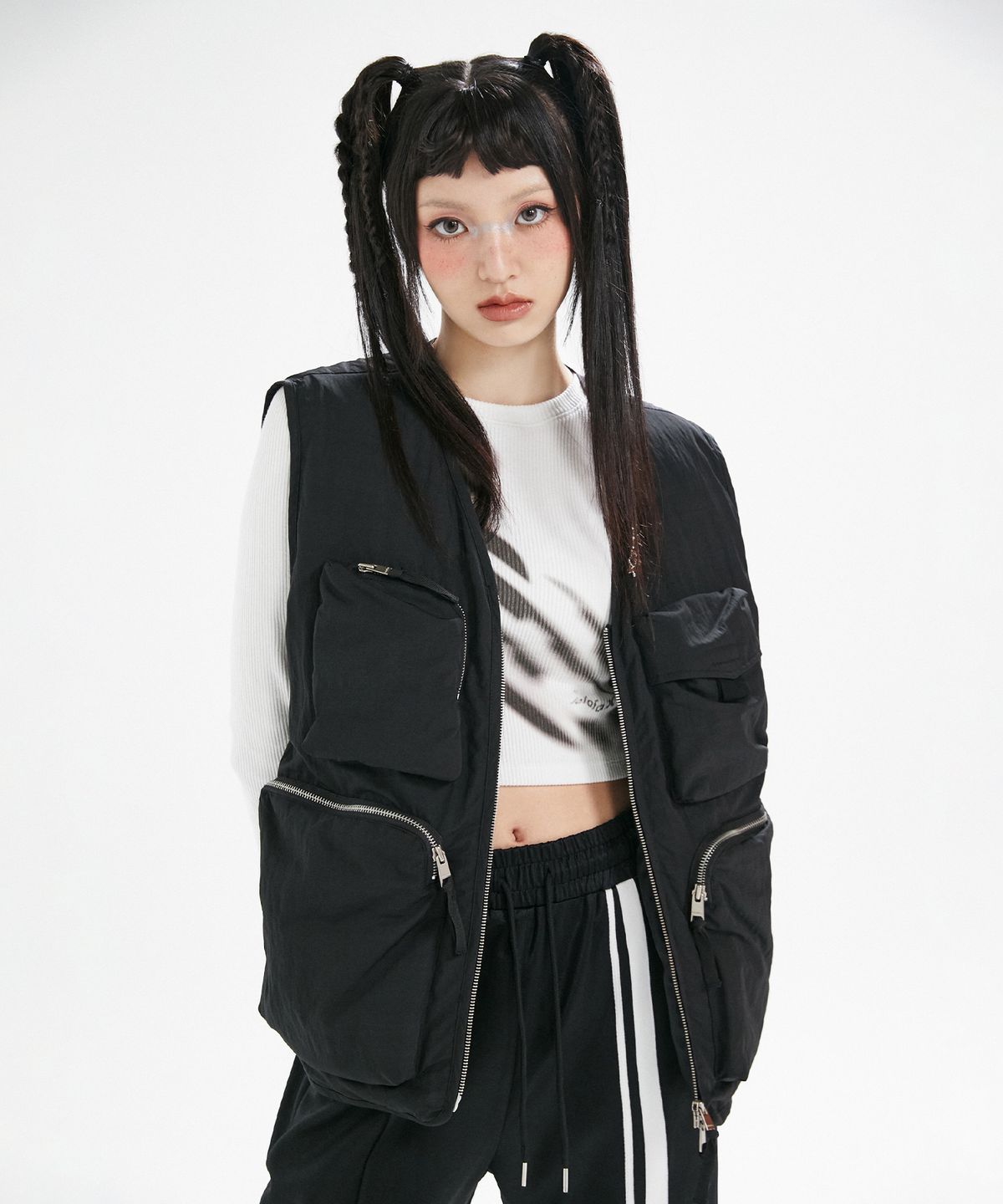 라라폭스(LALAFOX) PUFFER CARGO VEST BLACK BP3WJ001