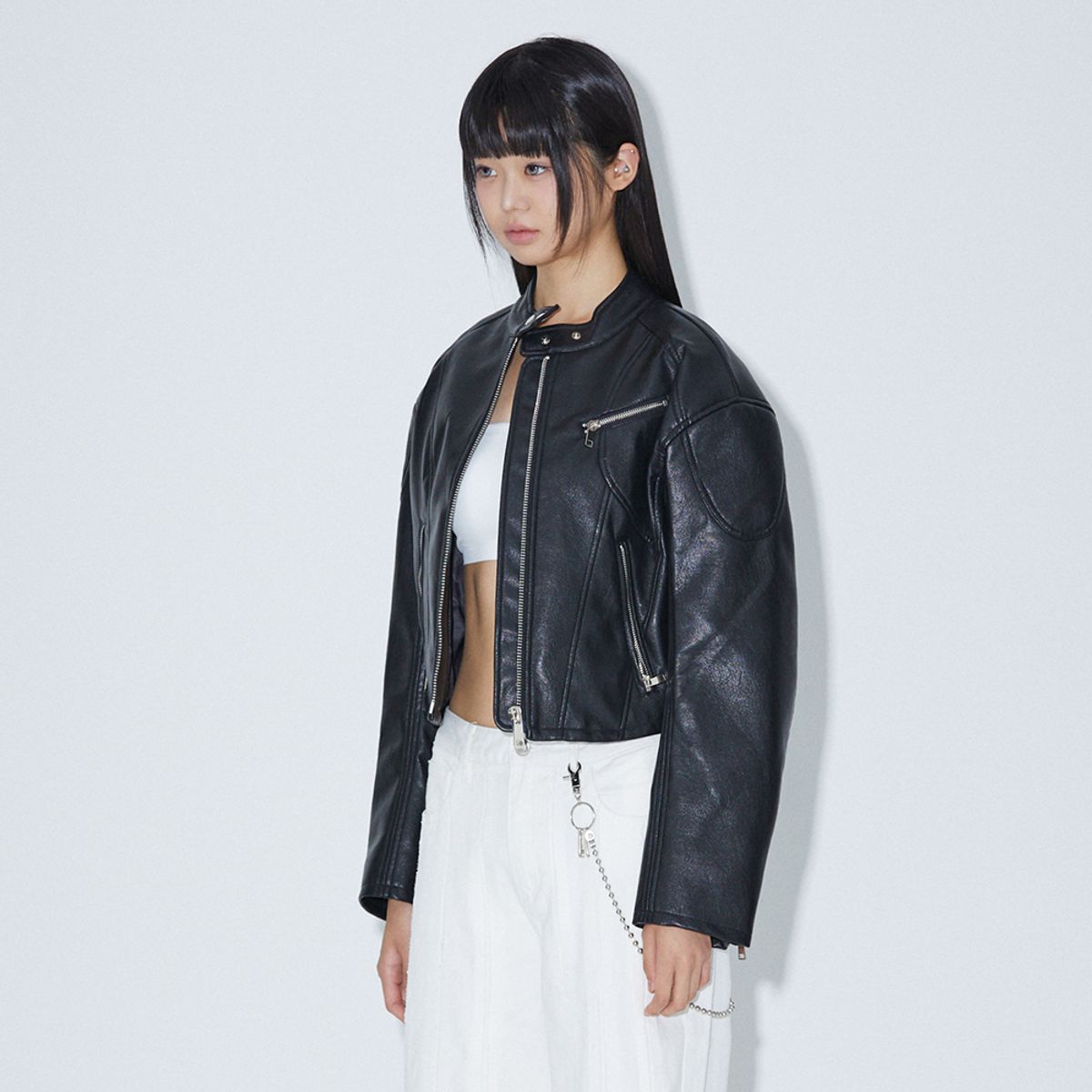 라라폭스(LALAFOX) LINE FAKE LEATHER BIKER JACKET BLACK BP3LJ001