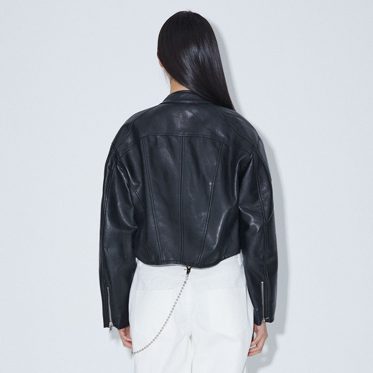 라라폭스(LALAFOX) LINE FAKE LEATHER BIKER JACKET BLACK BP3LJ001