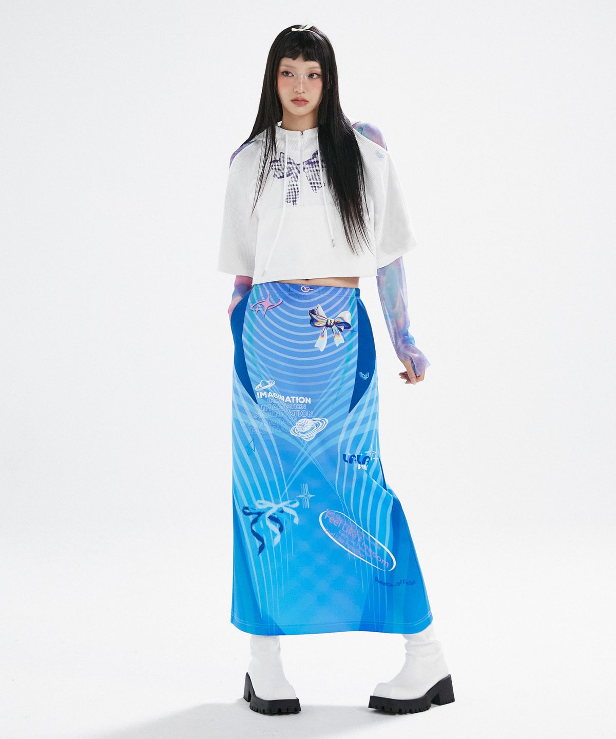 라라폭스(LALAFOX) SPORTY JERSEY DTP LONG SKIRT BLUE BP3WS001