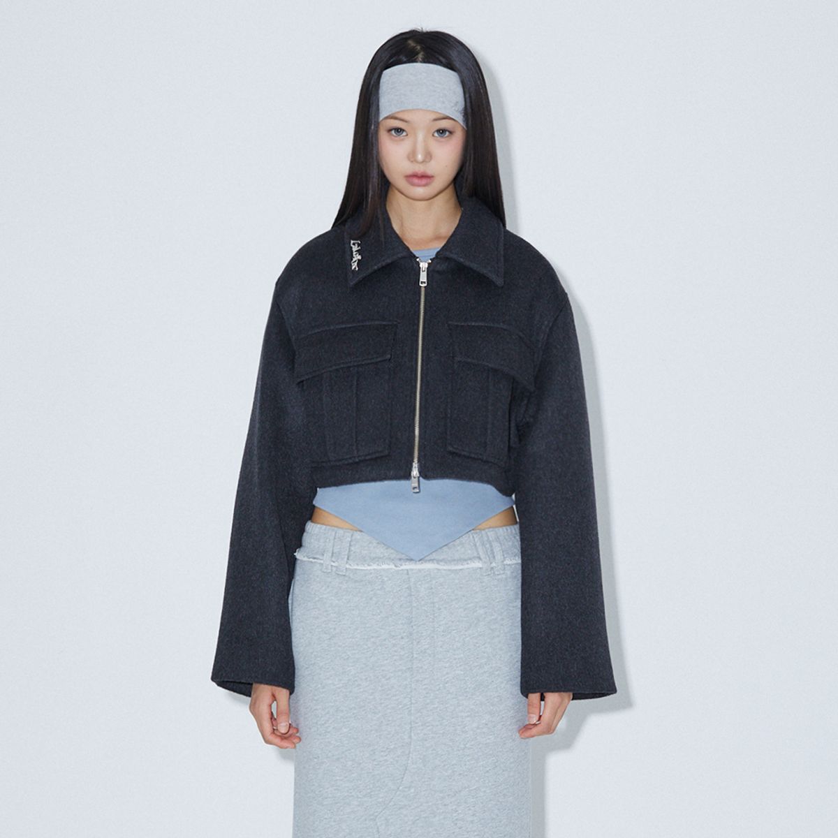 라라폭스(LALAFOX) TWO-WAY CROP JACKET CHARCOAL BP3WJ004