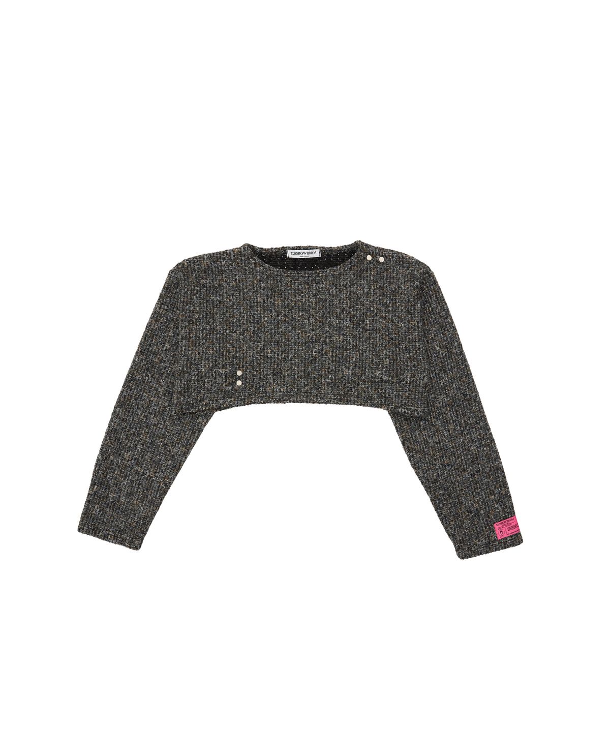 320쇼룸(320SHOWROOM) Wool blend Round neck Crop Stud Knit Tshirts Black