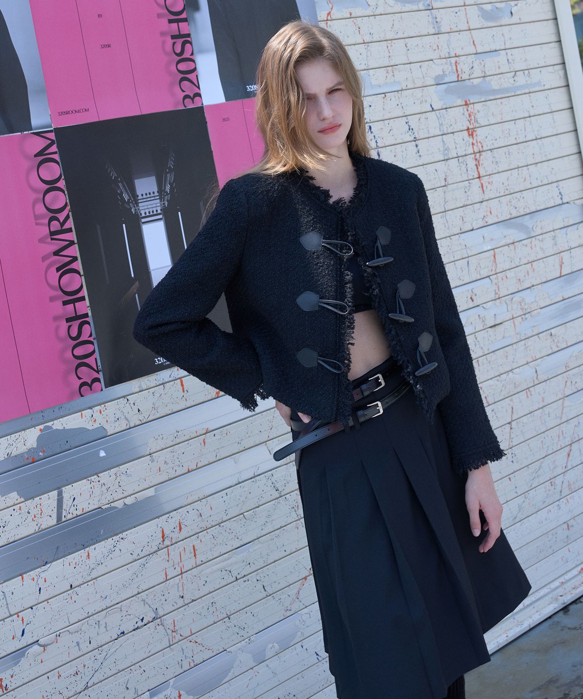 320쇼룸(320SHOWROOM) Toggle button Fringe tweed Wool Jacket Black