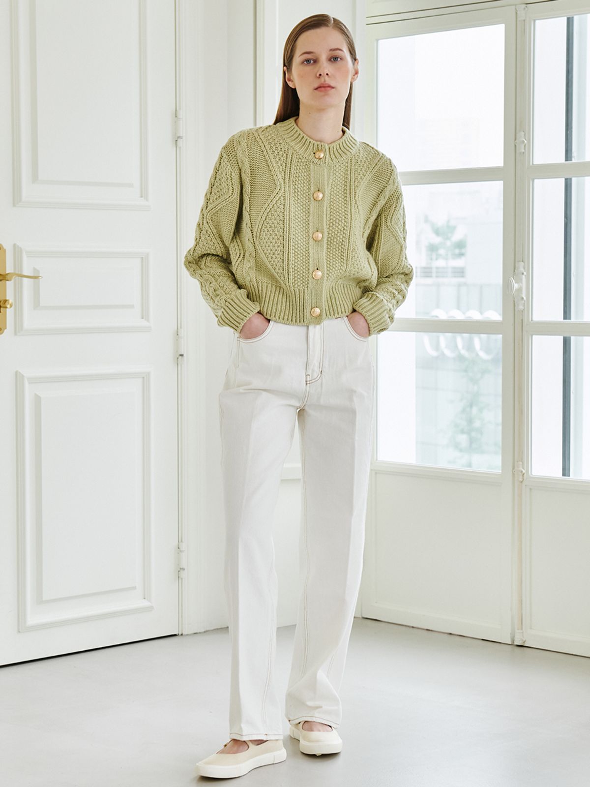 누브(NOUVE) Straight Stitch Denim Pants - Cream
