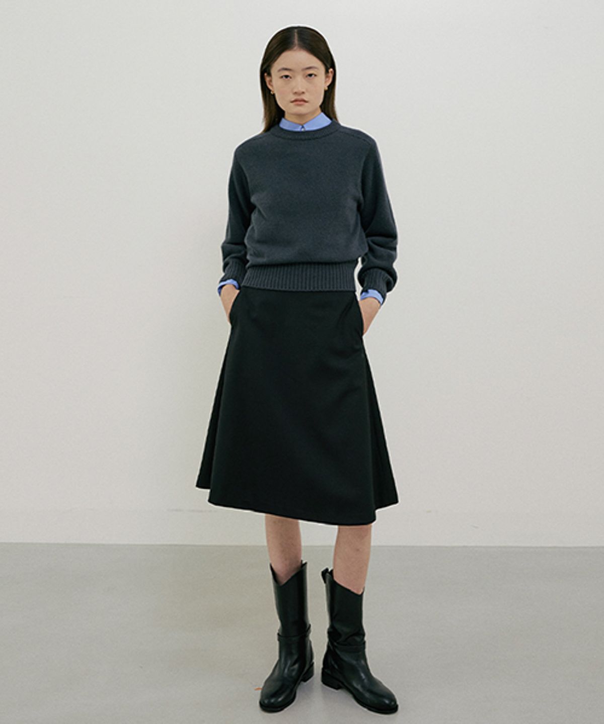 링서울(LINGSEOUL) midi flared skirt-black