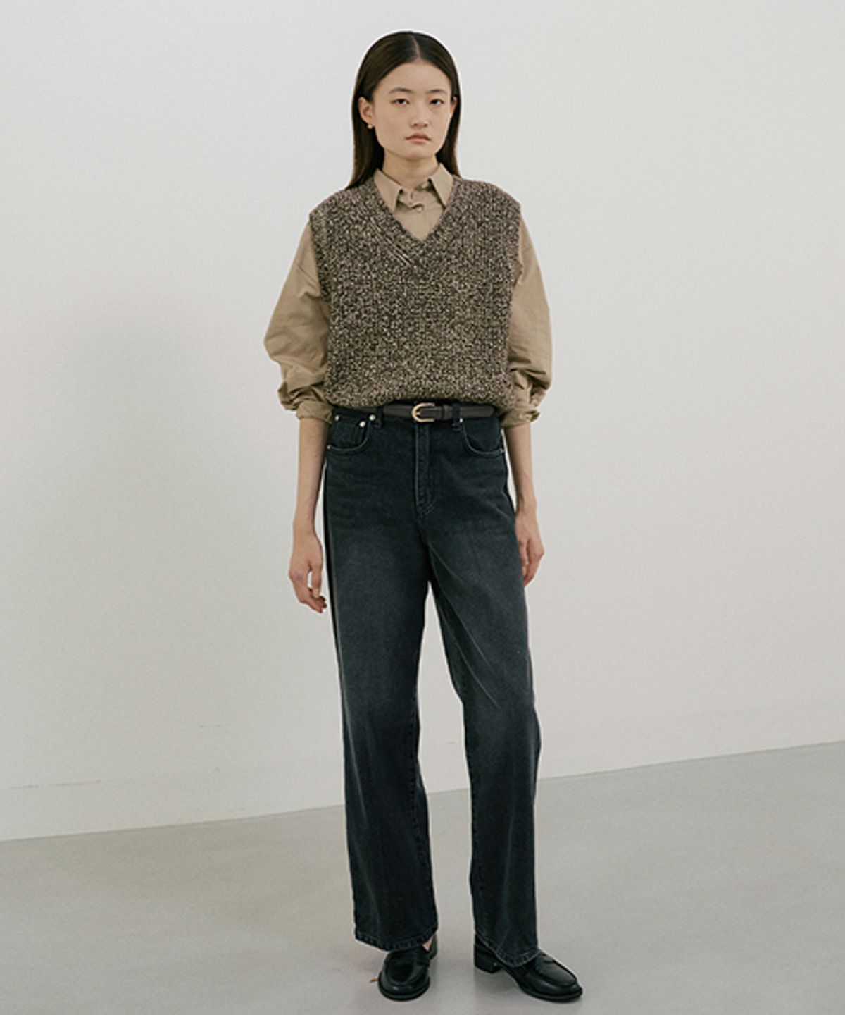 링서울(LINGSEOUL) mix knit vest-darkbrown