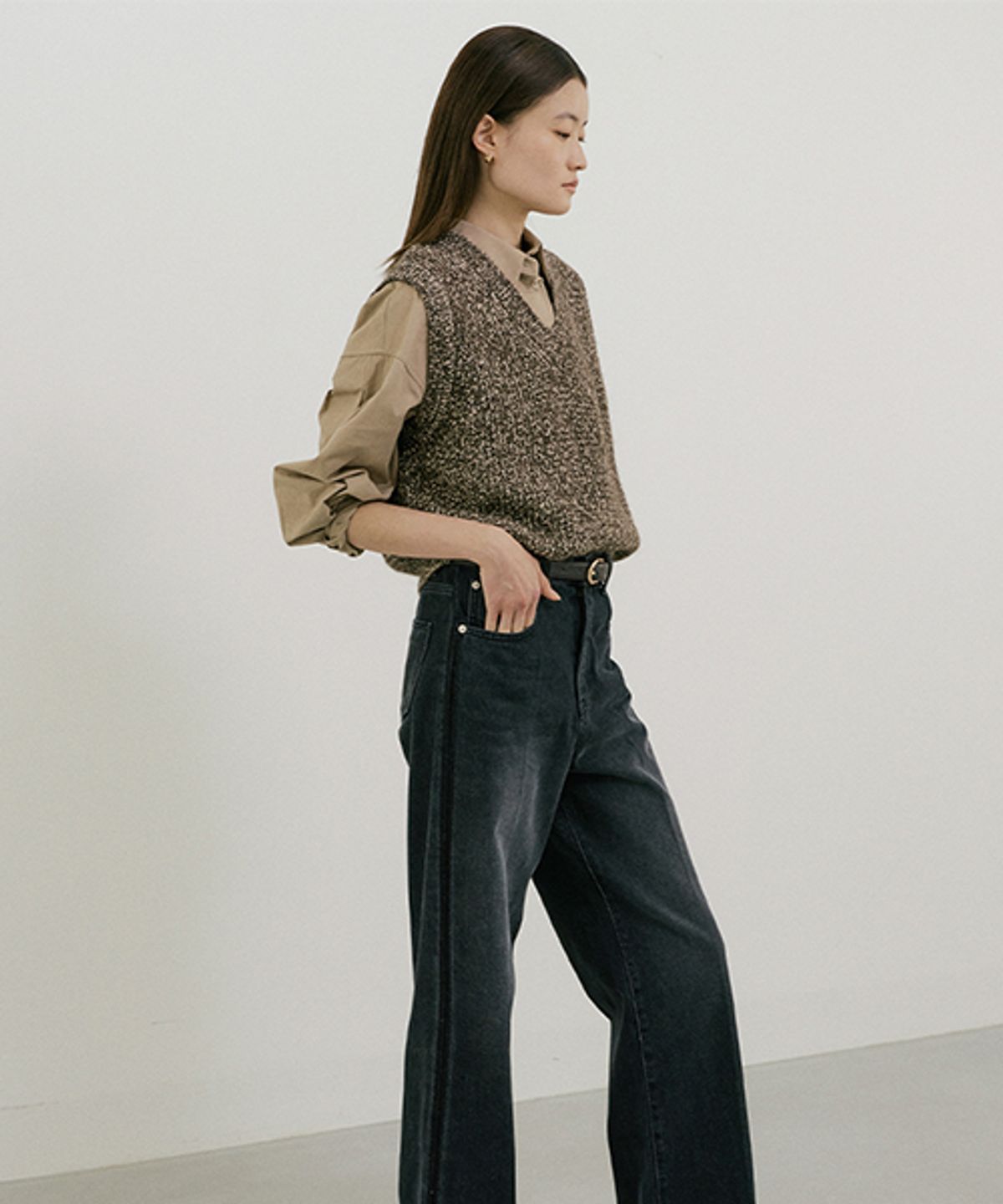 링서울(LINGSEOUL) mix knit vest-darkbrown