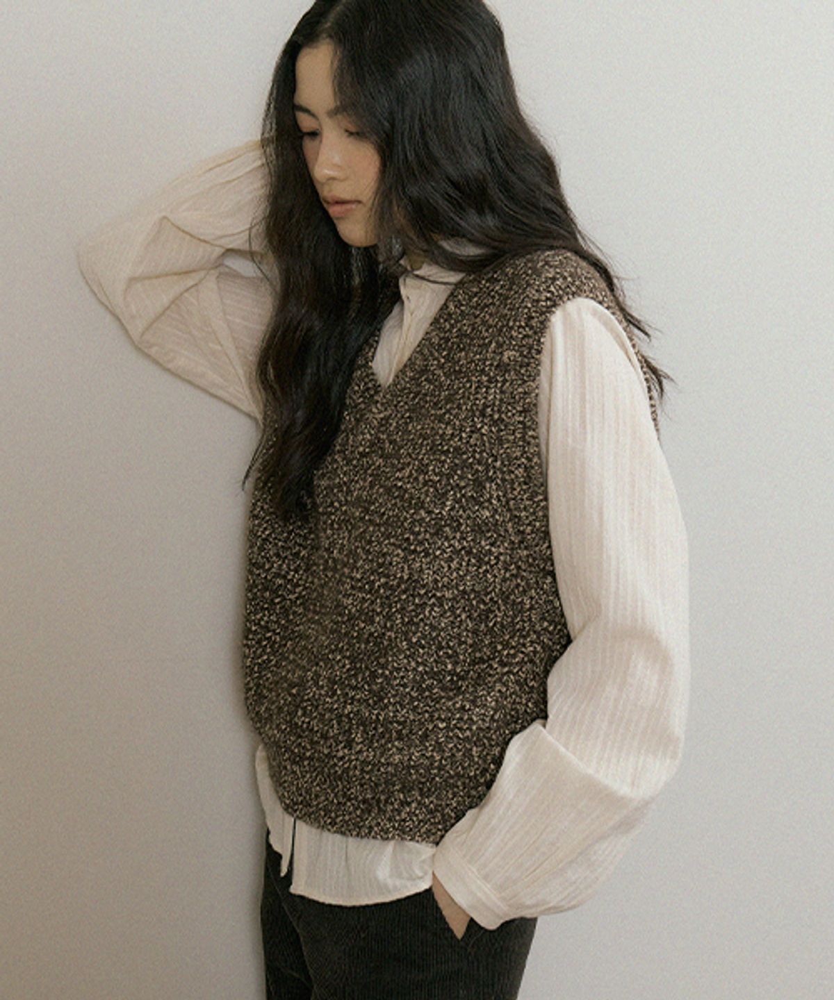 링서울(LINGSEOUL) mix knit vest-darkbrown