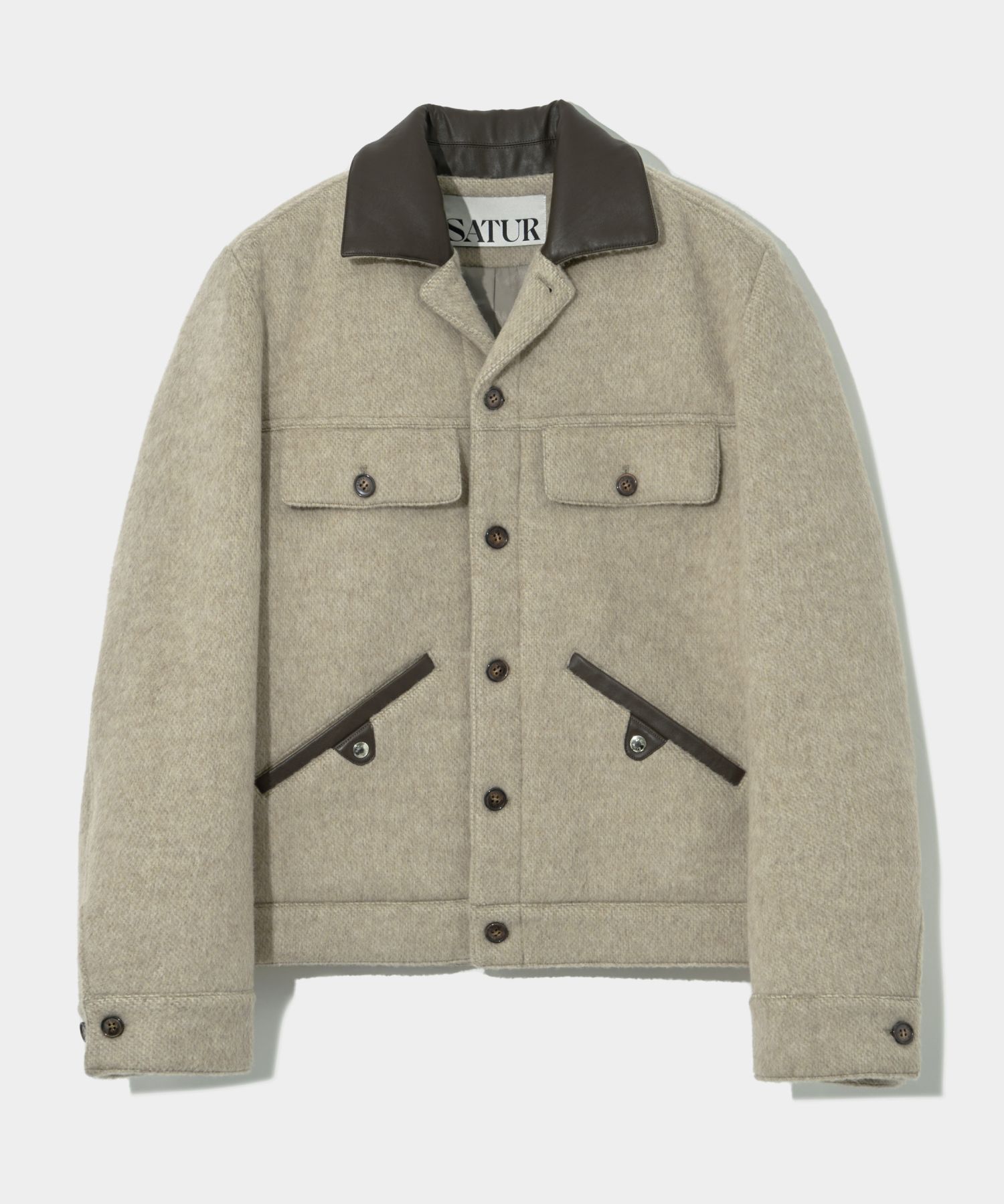 ◆SATUR◆ Hairy wool blend trucker jacket organic beige SA23 MUSINSA | SATUR Hairy wool blend trucker jacket organic beige