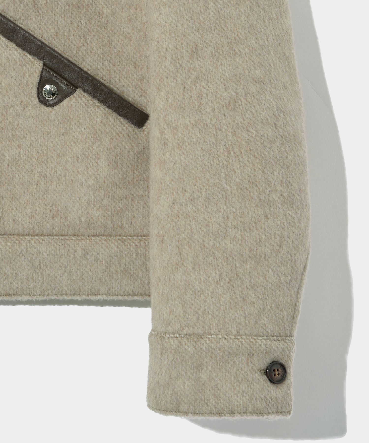 ◆SATUR◆ Hairy wool blend trucker jacket organic beige SA23 MUSINSA | SATUR Hairy wool blend trucker jacket organic beige