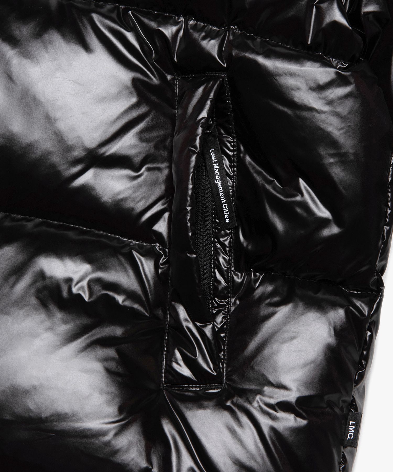 MUSINSA | LMC OG GLOSSY PUFFER DUCK DOWN PARKA black