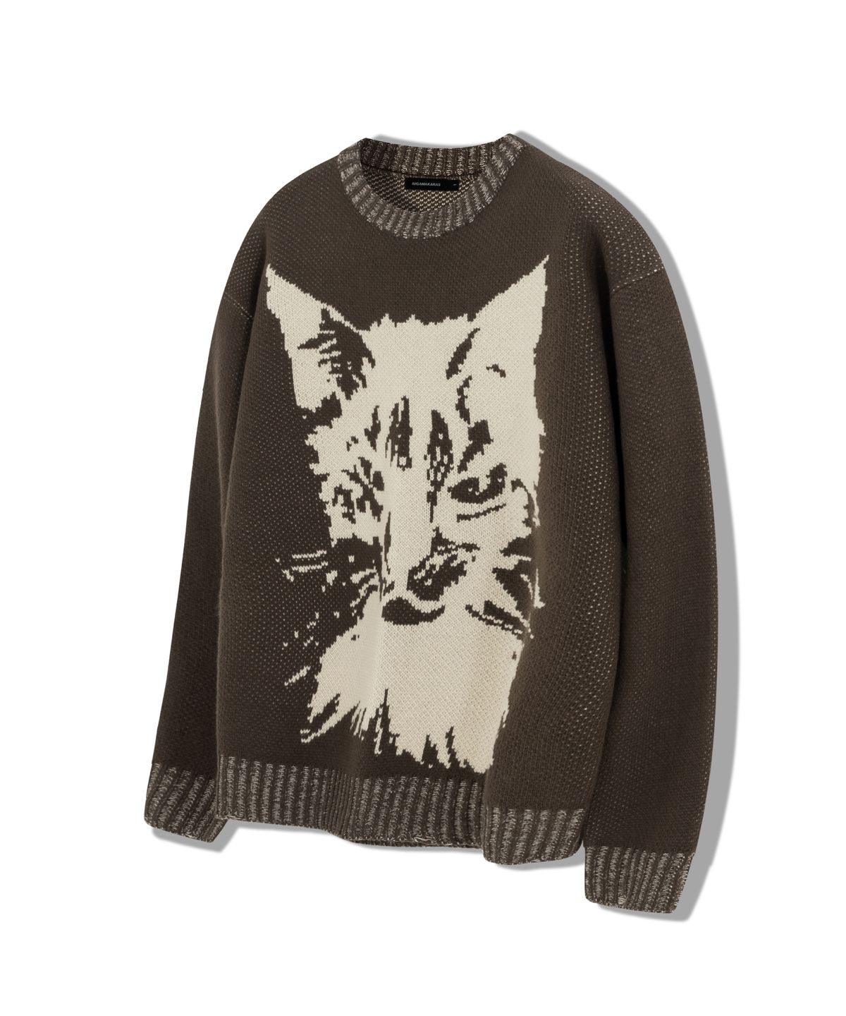 이우가마카라스(IUGAMAKARAS) Cat Graphic Distressed Knit (Brown)