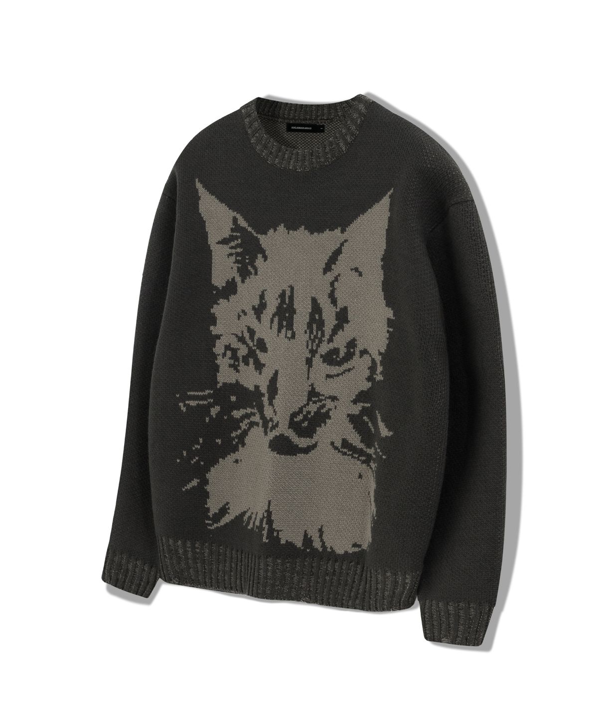 이우가마카라스(IUGAMAKARAS) Cat Graphic Distressed Knit (Deep Khaki)