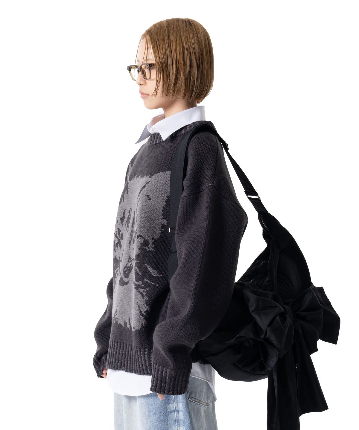 이우가마카라스(IUGAMAKARAS) Cat Graphic Distressed Knit (Charcoal)