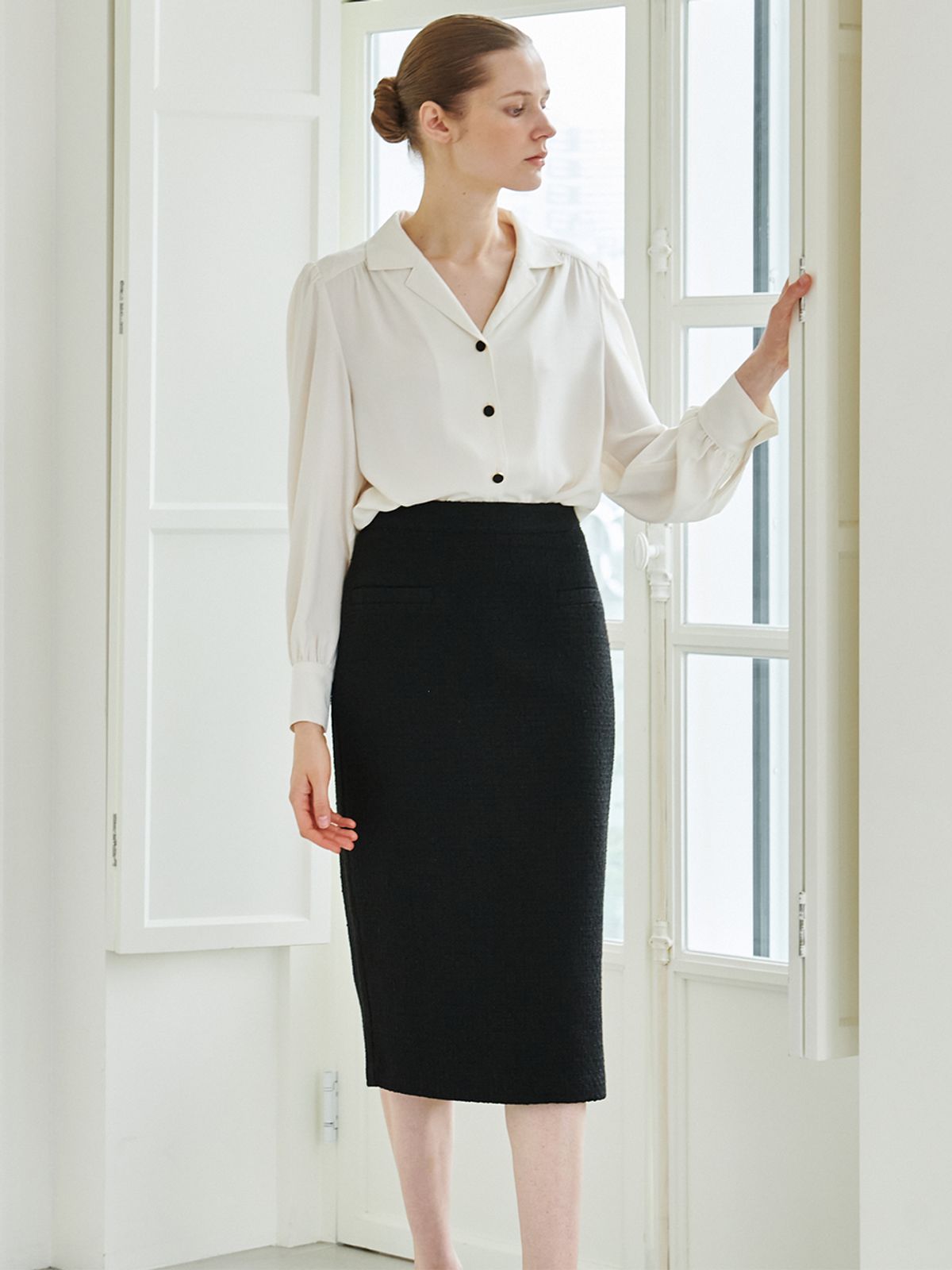 누브(NOUVE) Tweed Welt Pocket Skirt -Black