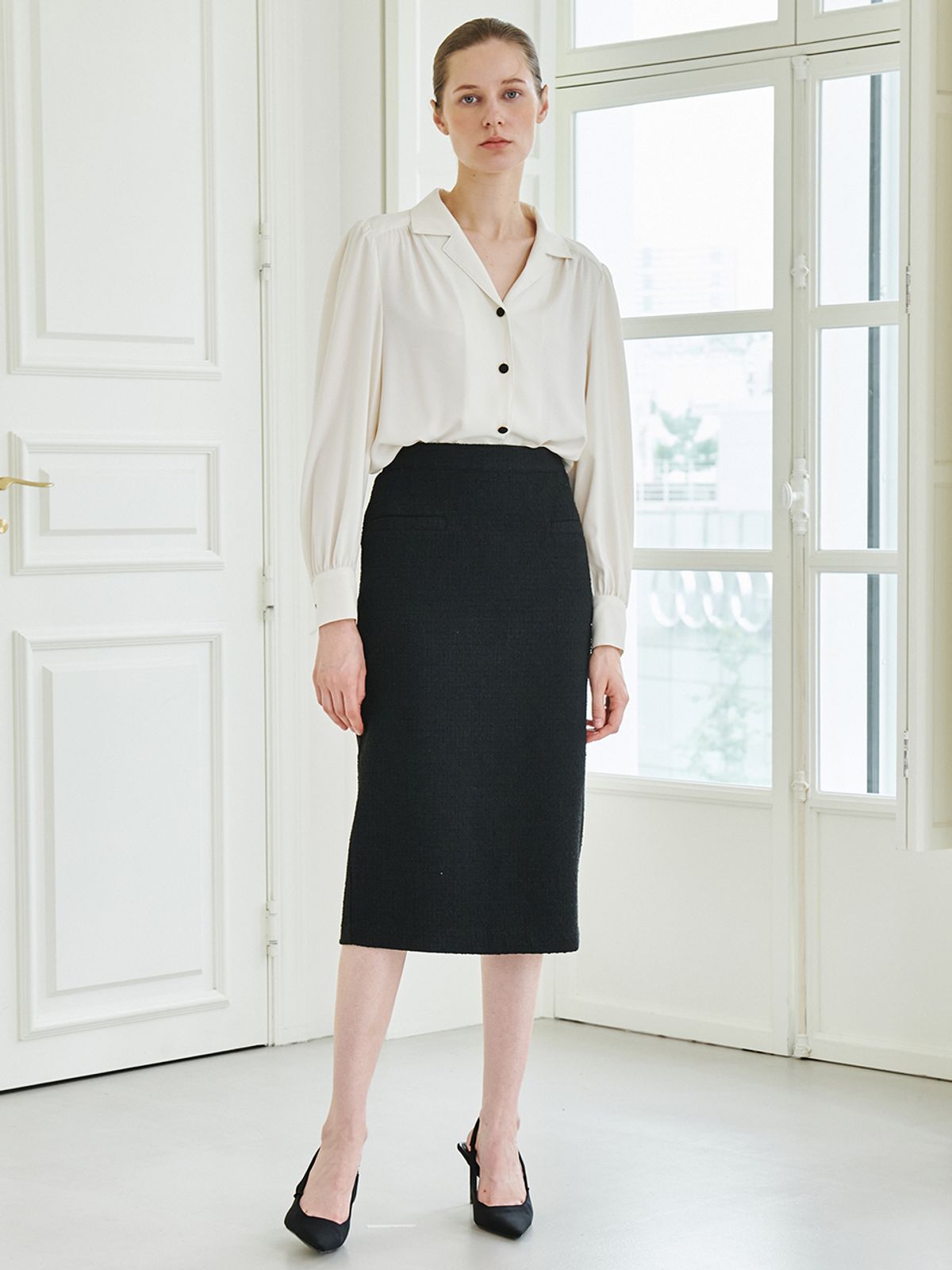 누브(NOUVE) Tweed Welt Pocket Skirt -Black