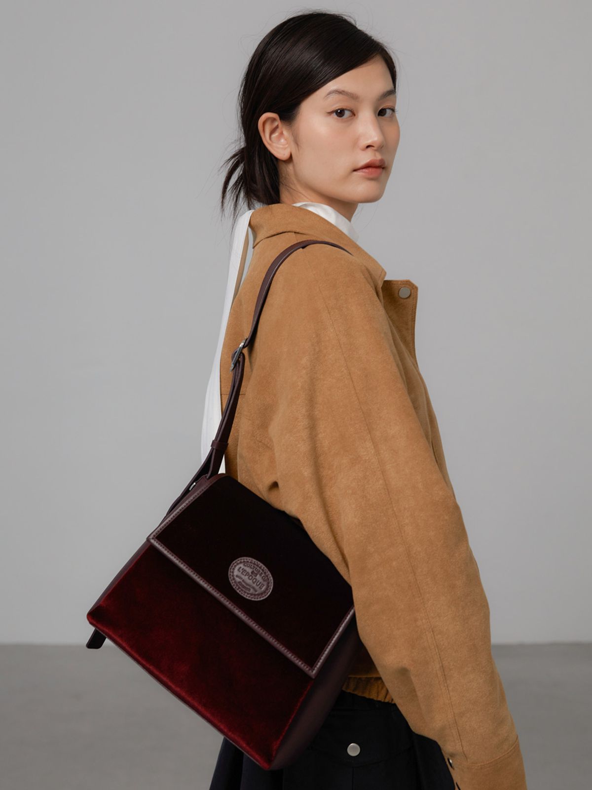 르아보네(LE ABONNE) VELVET SHOULDER JEANNE BAG_DARK RED