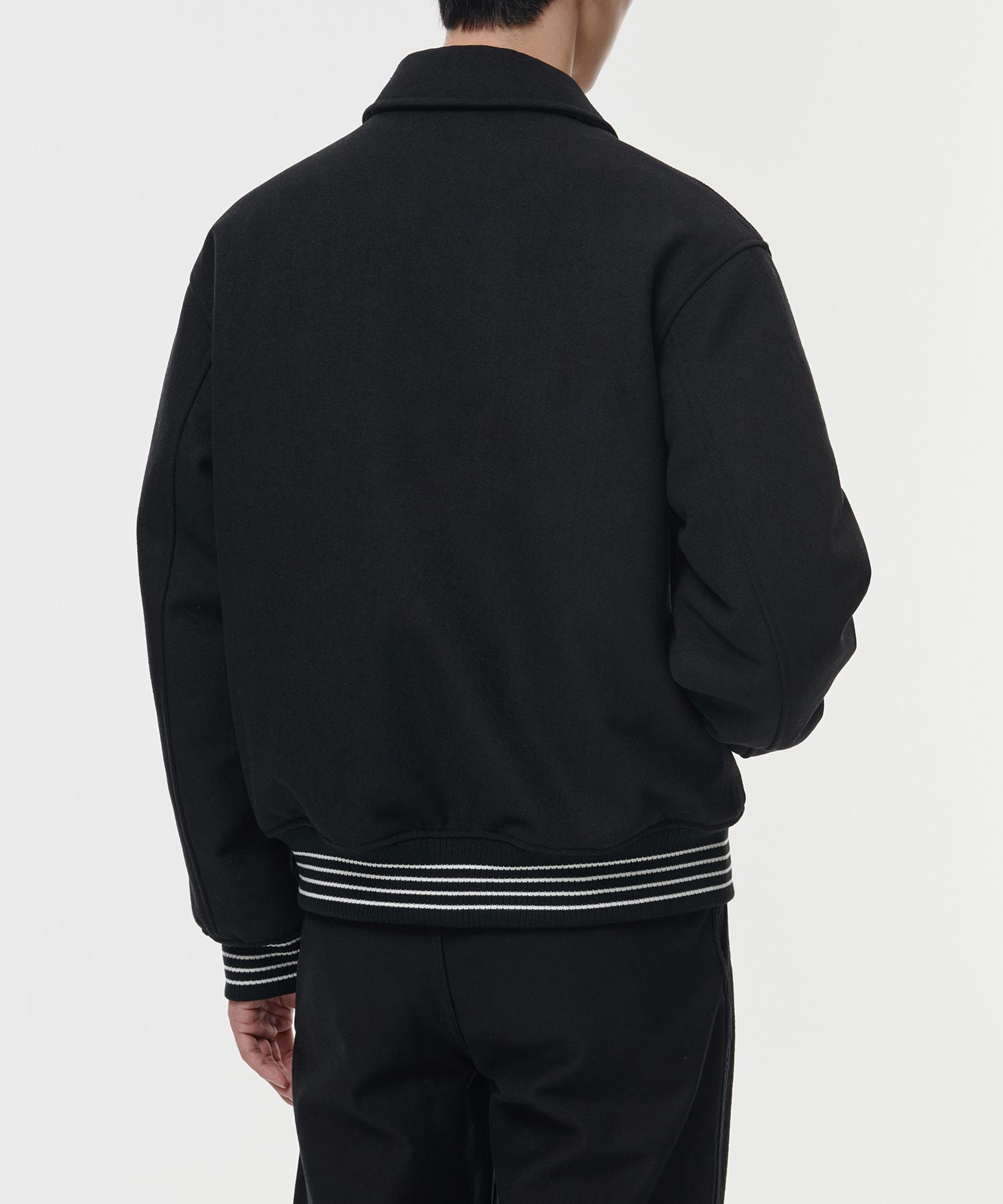 ブルゾン MUSINSA STANDARD Wool blend collared varsity jacket black MM MUSINSA | MUSINSA STANDARD Wool blend collared varsity