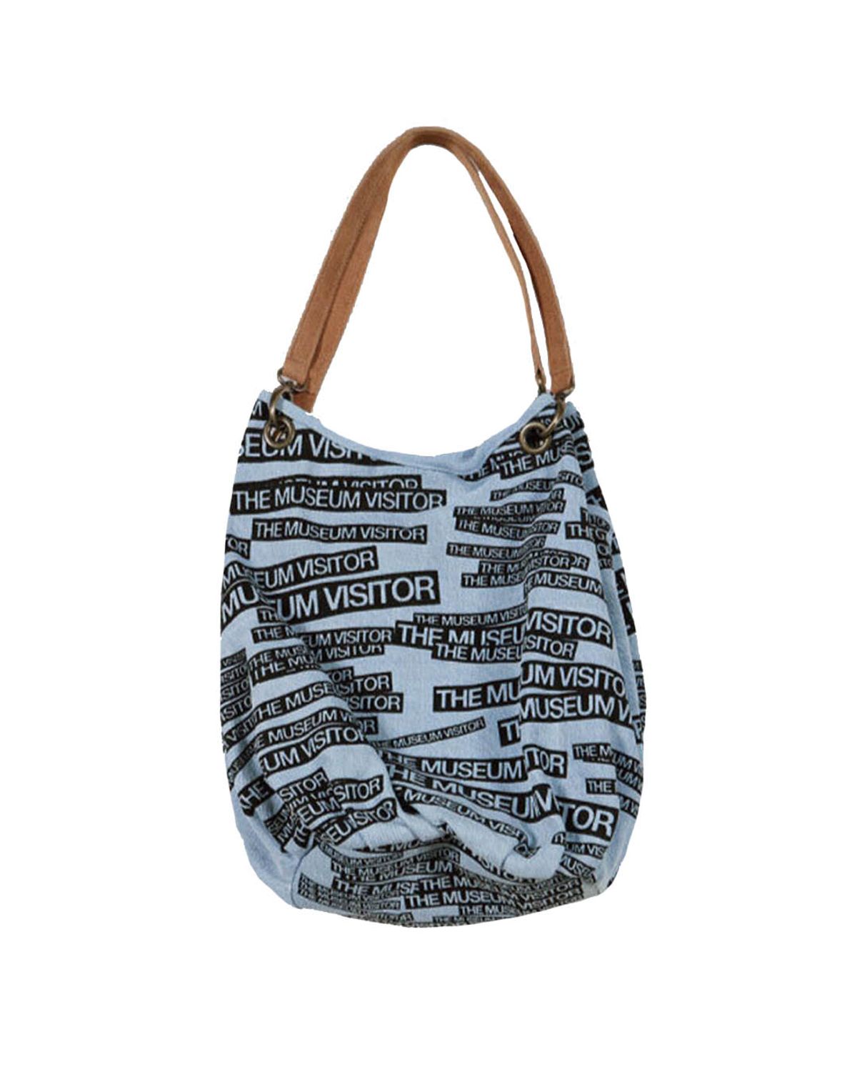더뮤지엄비지터(THEMUSEUMVISITOR) THE MUSEUM VISITOR LOGO PRINTED LEATHER STRAP TOTEBAG (LIGHT BLUE)