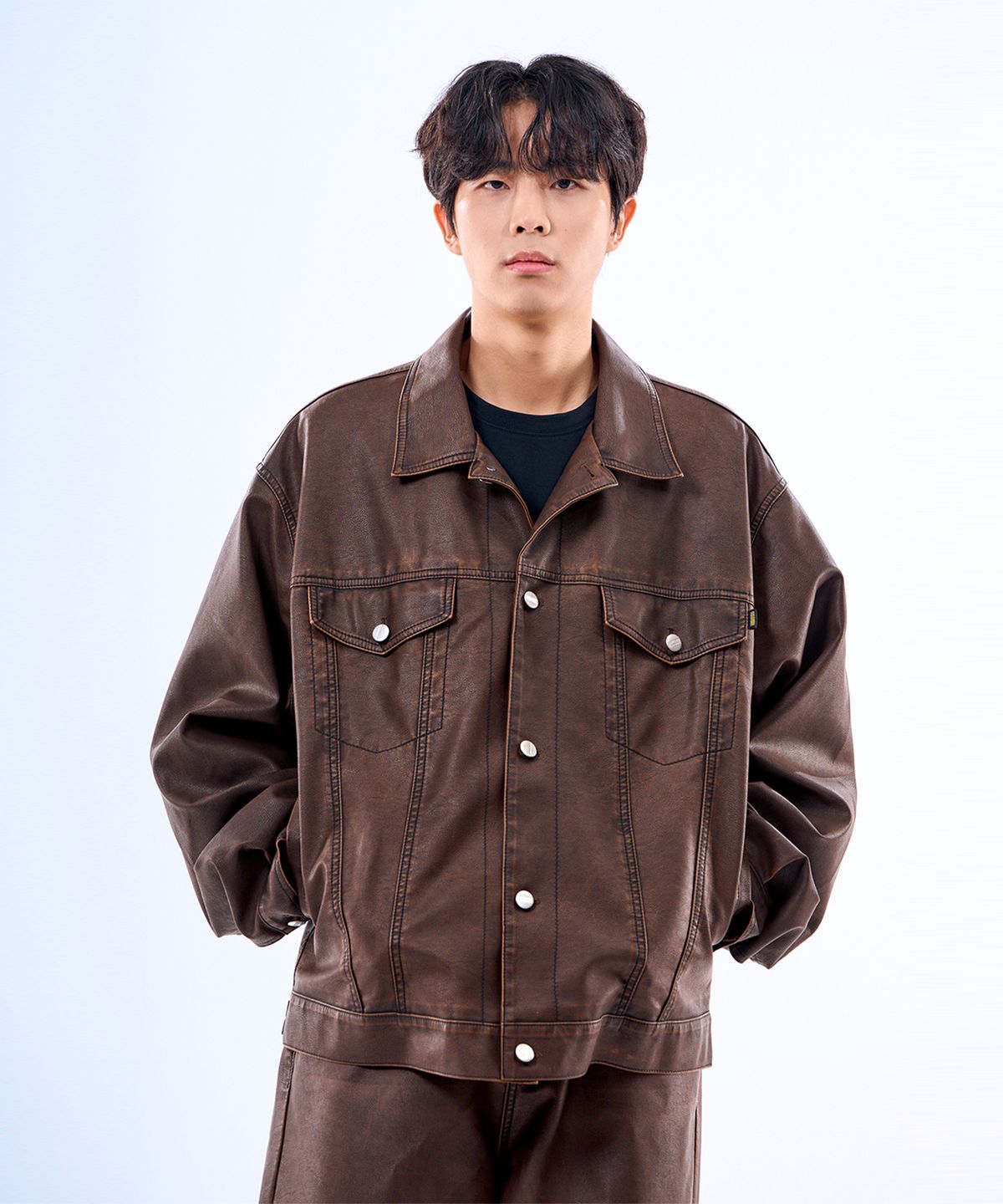 필로그램(PHILOGRAM) 피그먼트 뉴이스트 레더 자켓_Brown