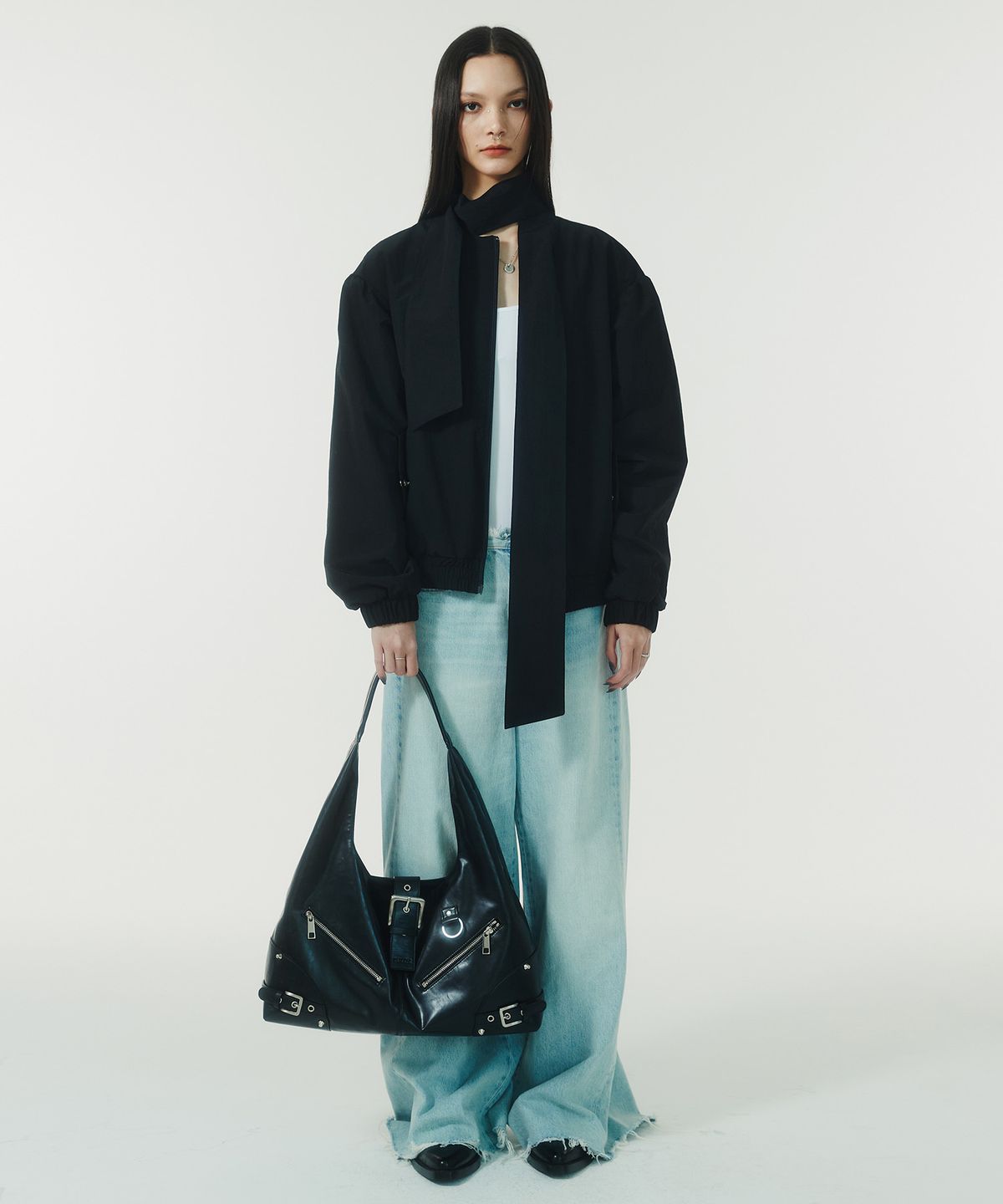 낫노잉(NOTKNOWING) Big Ribbon Tie Windbreaker (BLACK)