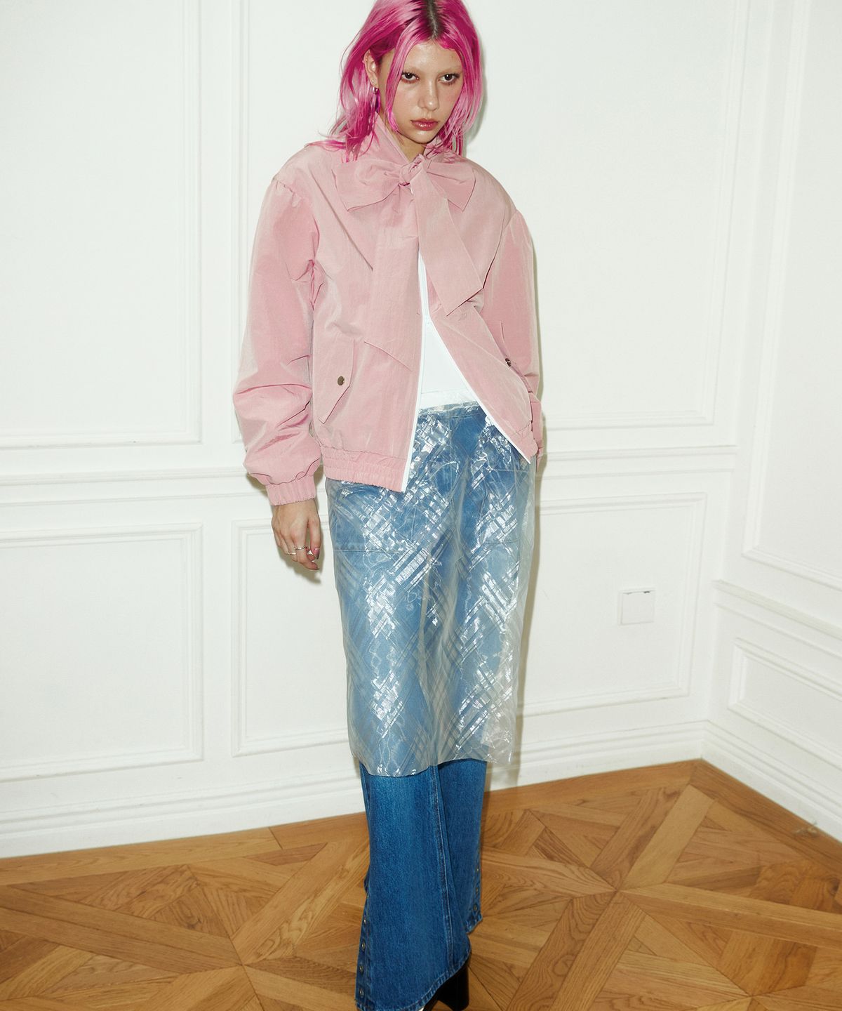 낫노잉(NOTKNOWING) Big Ribbon Tie Windbreaker (DUSTY PINK)