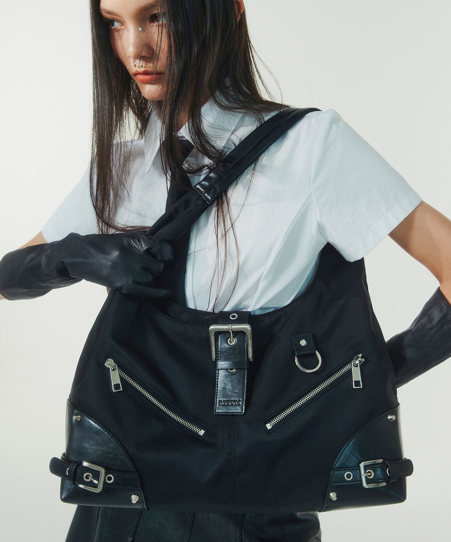 【NOT KNOWING】Black Moto Hobo Bag (NYLON) MUSINSA | NOTKNOWING Black Moto Hobo Bag (NYLON)