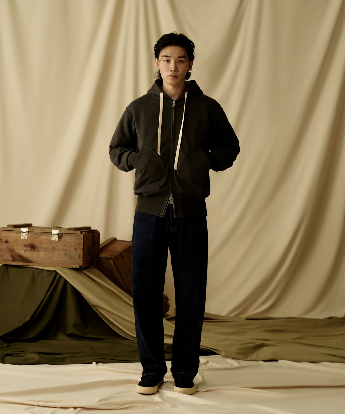 브론슨(BRONSON) 17.5 oz Terry Cloth 2Way Zip-Up Hoodie Kr Ver. Vintage Black