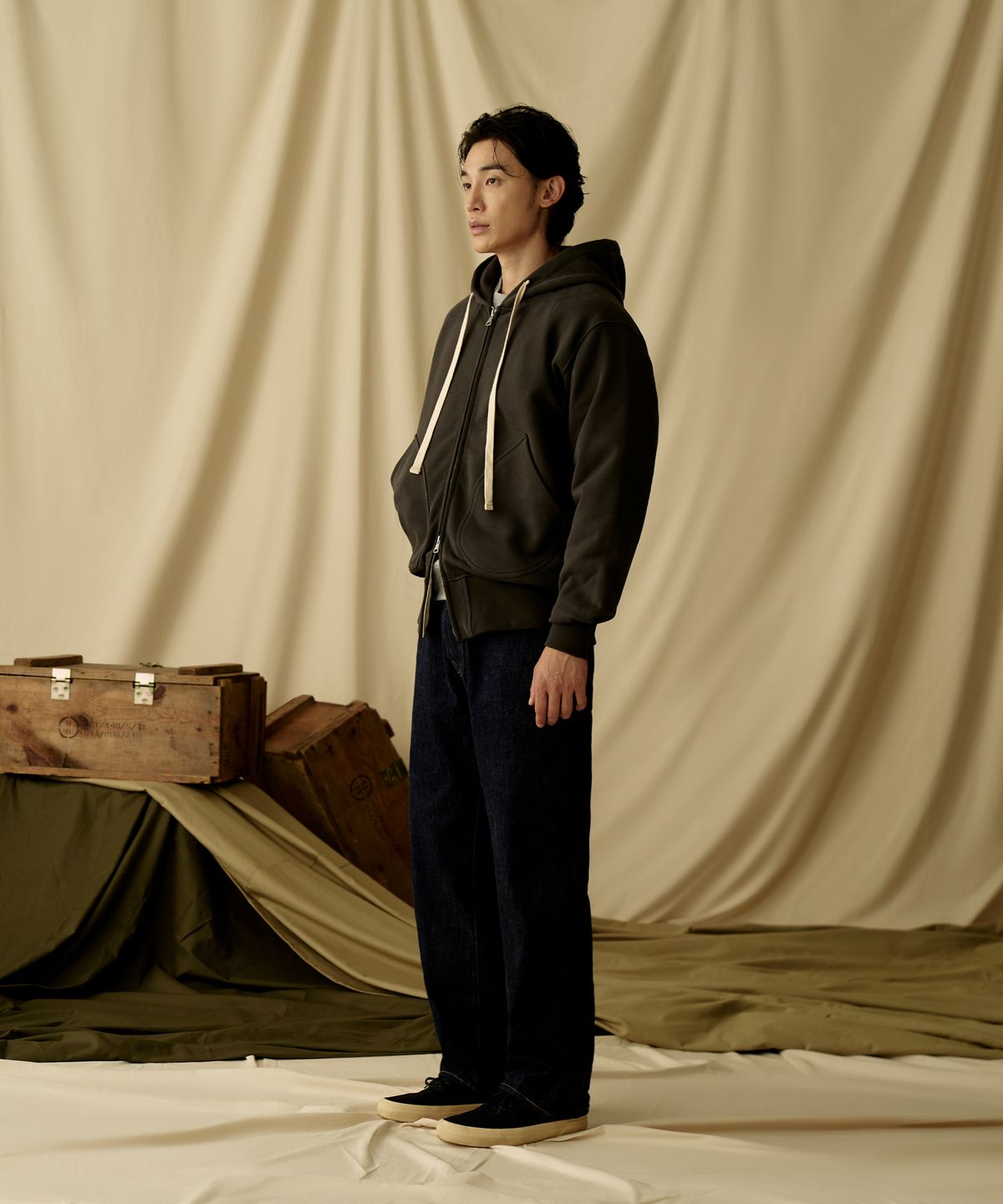 브론슨(BRONSON) 17.5 oz Terry Cloth 2Way Zip-Up Hoodie Kr Ver. Vintage Black