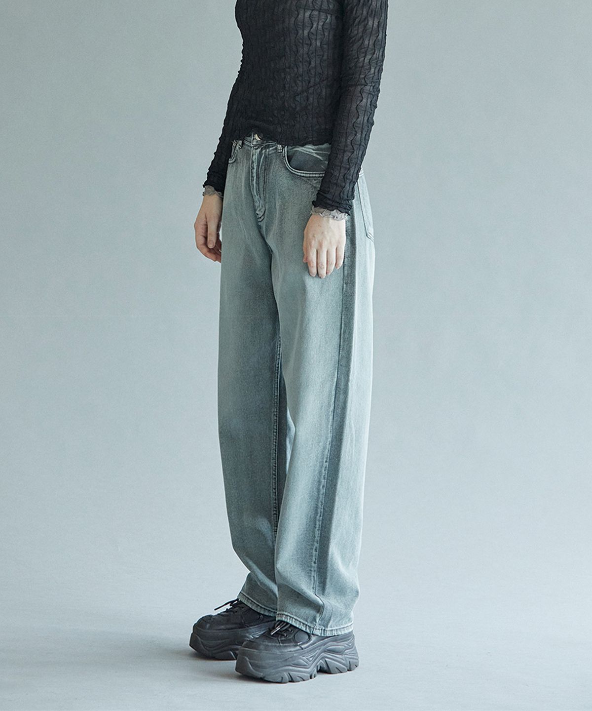핀블랙(PINBLACK) 빈티지 워시드 데님 팬츠 블루