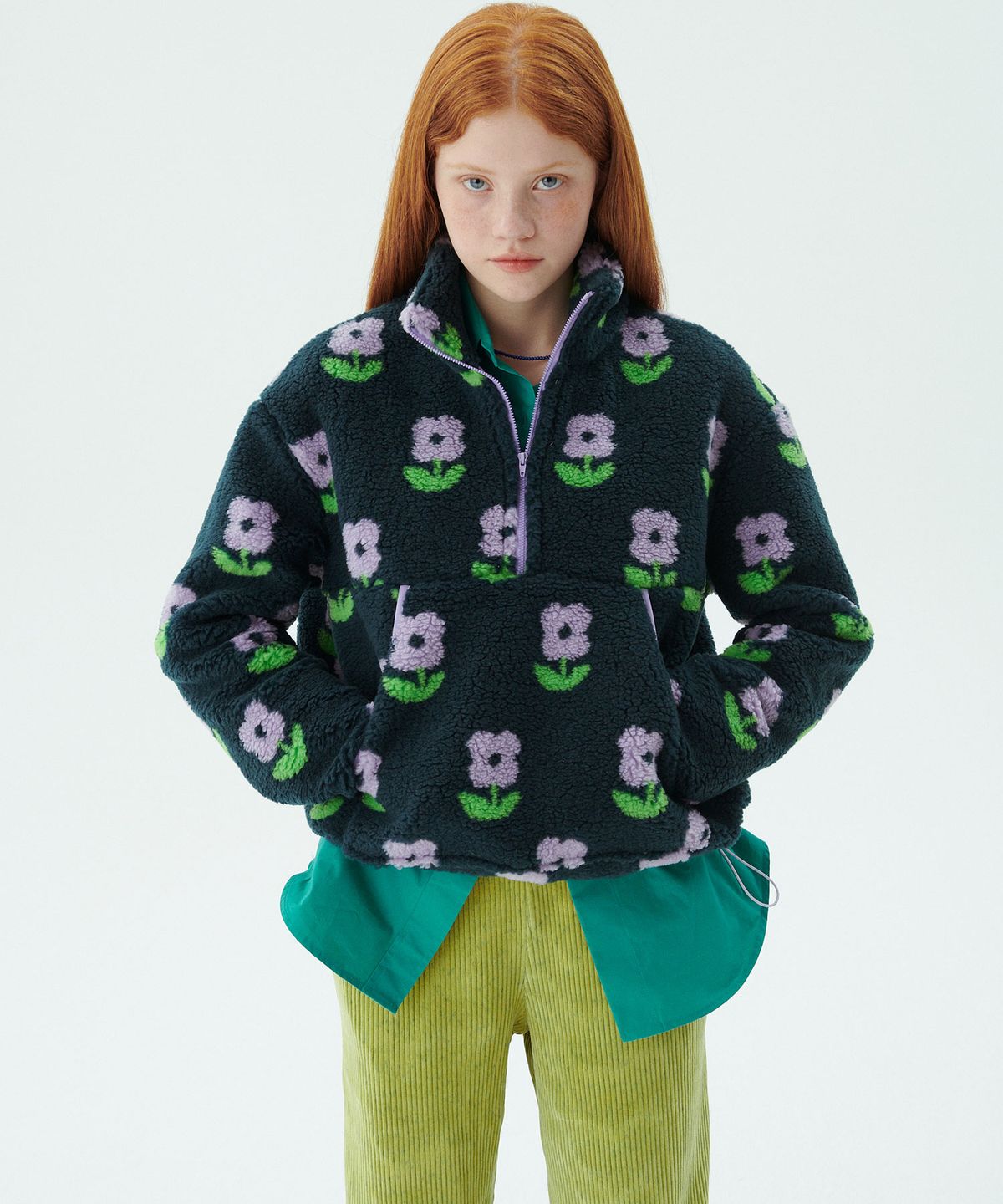 준준스페이스(JUNEJUNE SPACE) Shearing Half Zip-up_Green (시어링 하프 집업_그린)